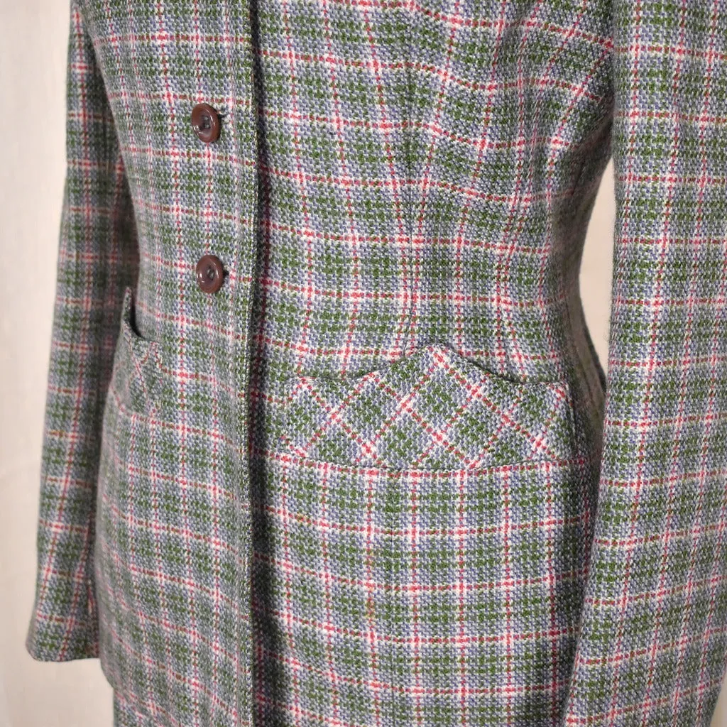 1940s Green Plaid Skirt Suit