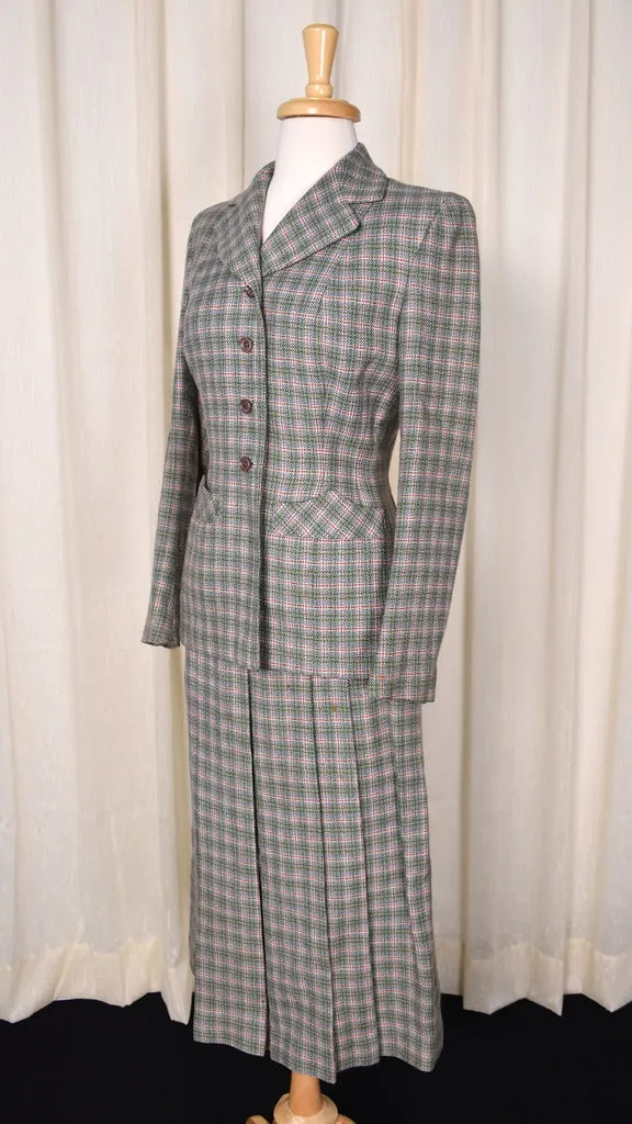 1940s Green Plaid Skirt Suit