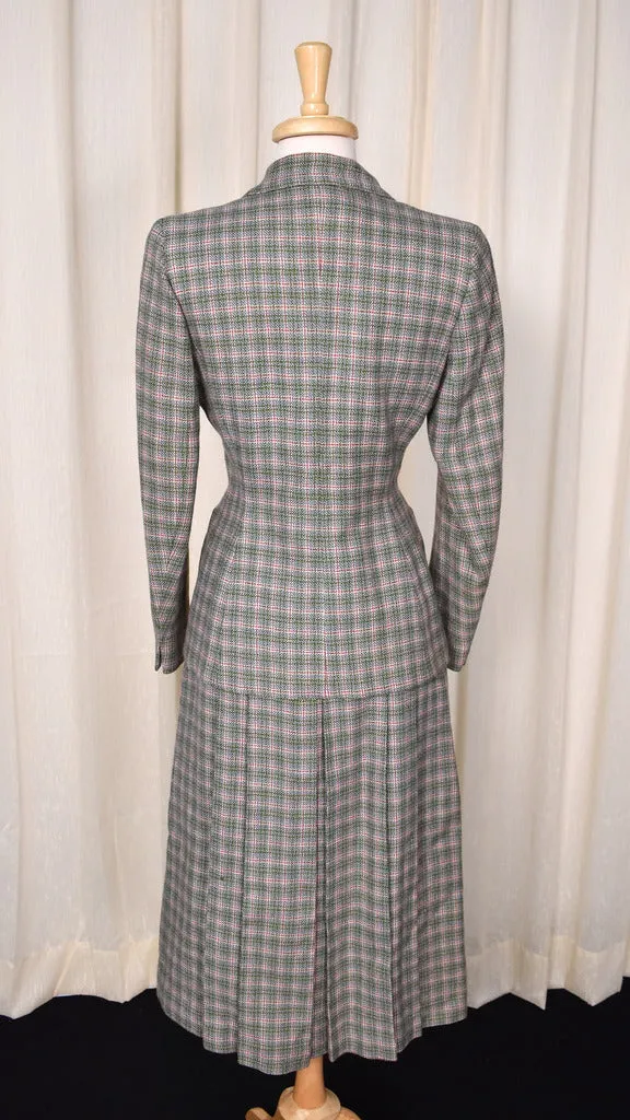 1940s Green Plaid Skirt Suit