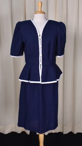 1940s Style Navy Peplum Skirt Suit