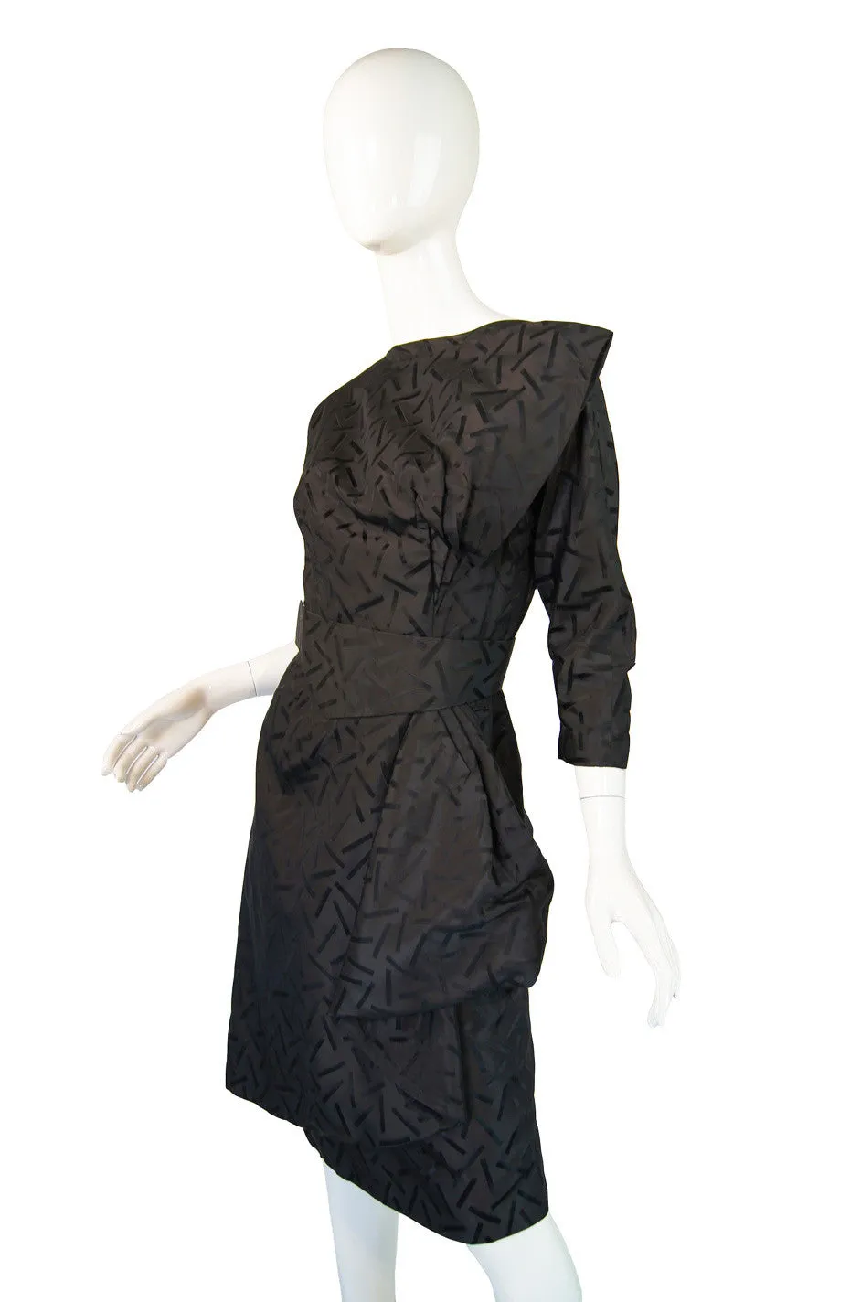 1950s Heavy Silk Swagged Mignon Dress