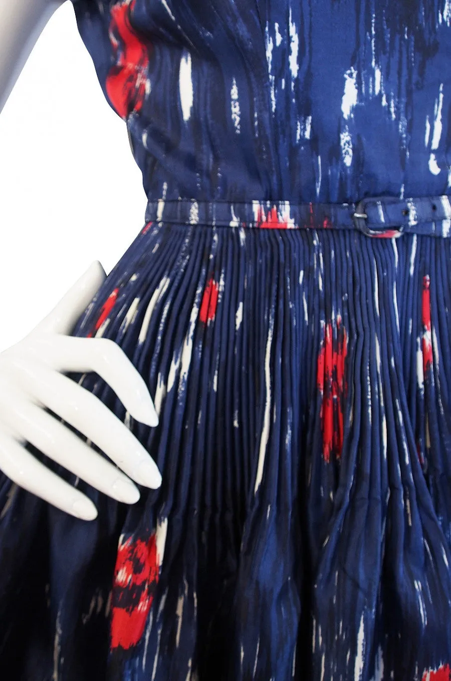 1950s Madeleine Fauth Silk Print Dress