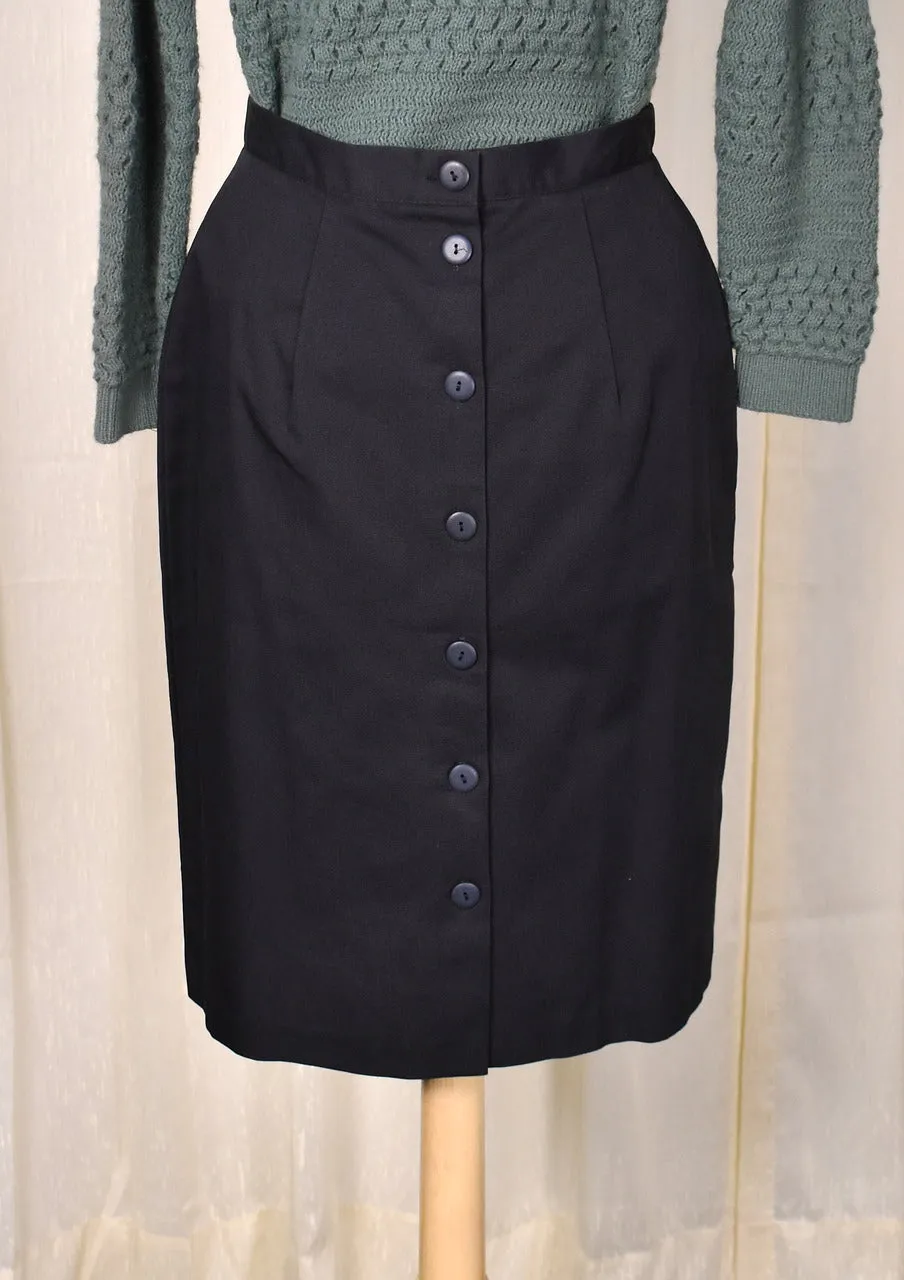 1950s Style Black Button Back Pencil Skirt