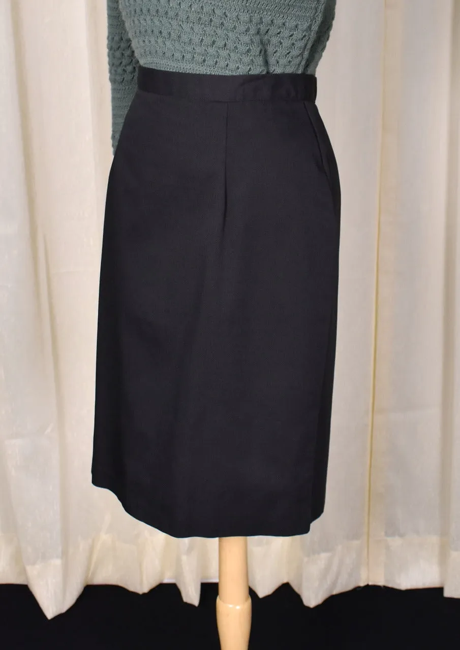 1950s Style Black Button Back Pencil Skirt