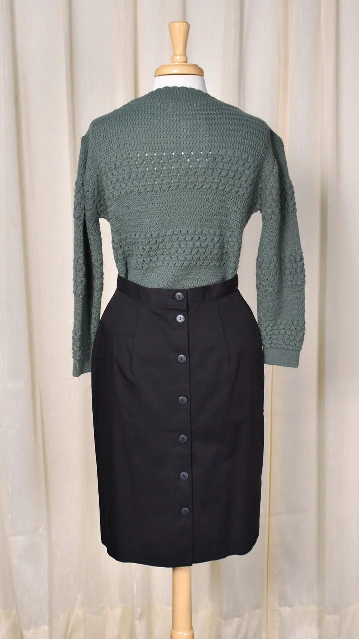 1950s Style Black Button Back Pencil Skirt