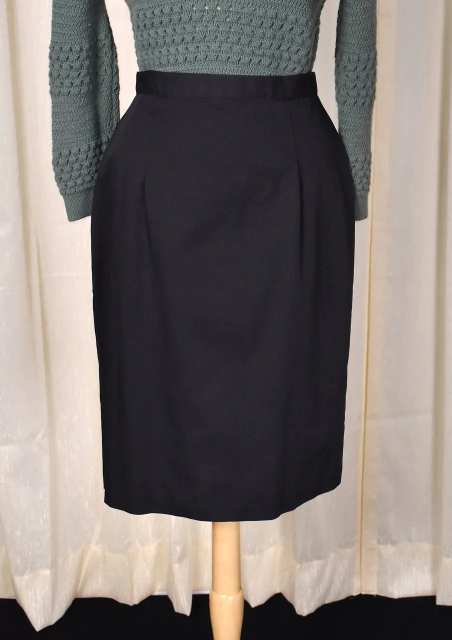 1950s Style Black Button Back Pencil Skirt