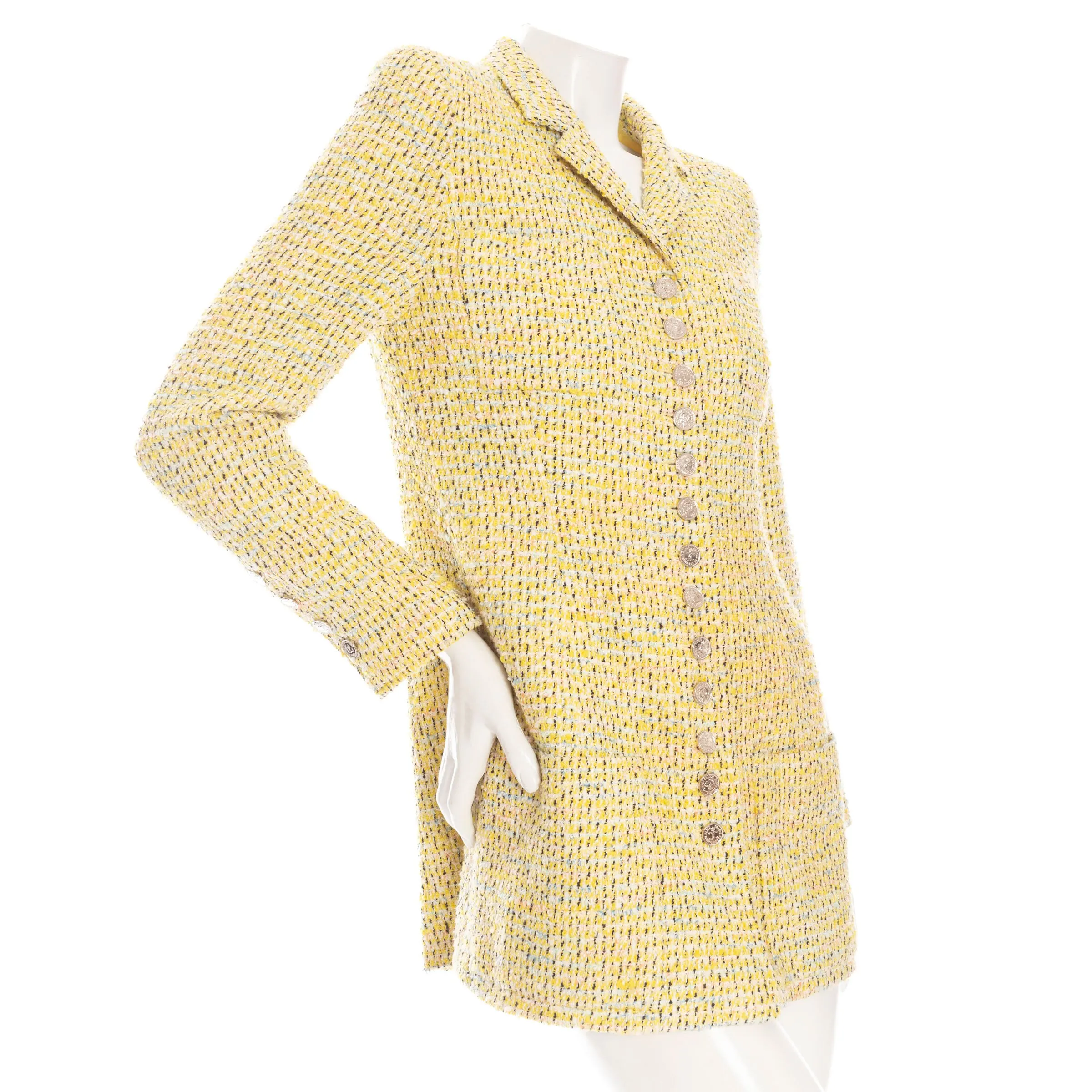 1996 Yellow Tweed Two-Piece Jacket and Skirt Suit