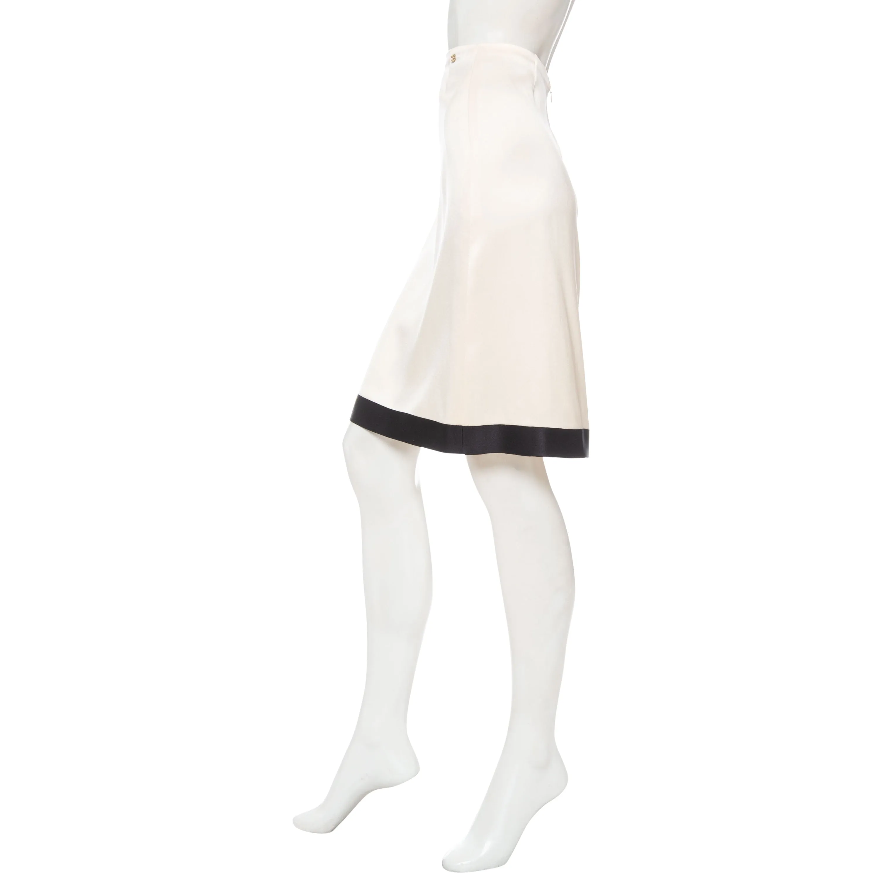 2003 White and Black Trim Silk CC Skirt