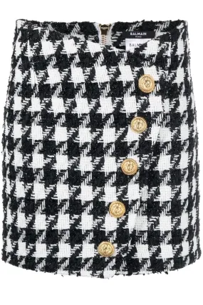 5 Button Houndstooth Tweed Skirt