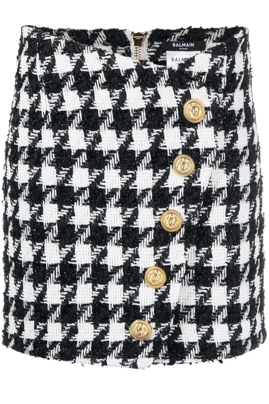 5 Button Houndstooth Tweed Skirt