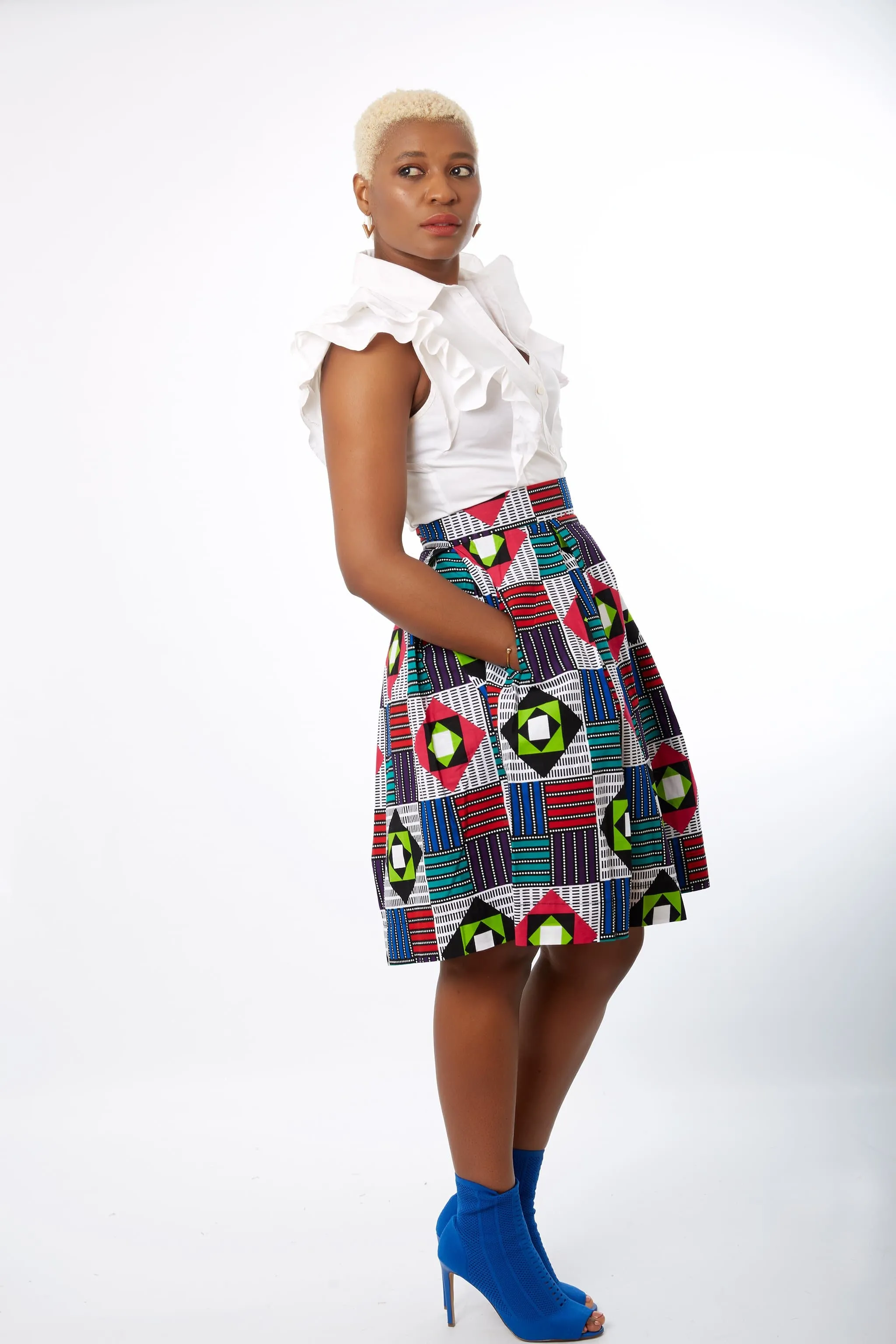 African Print Box Pleat Skirt