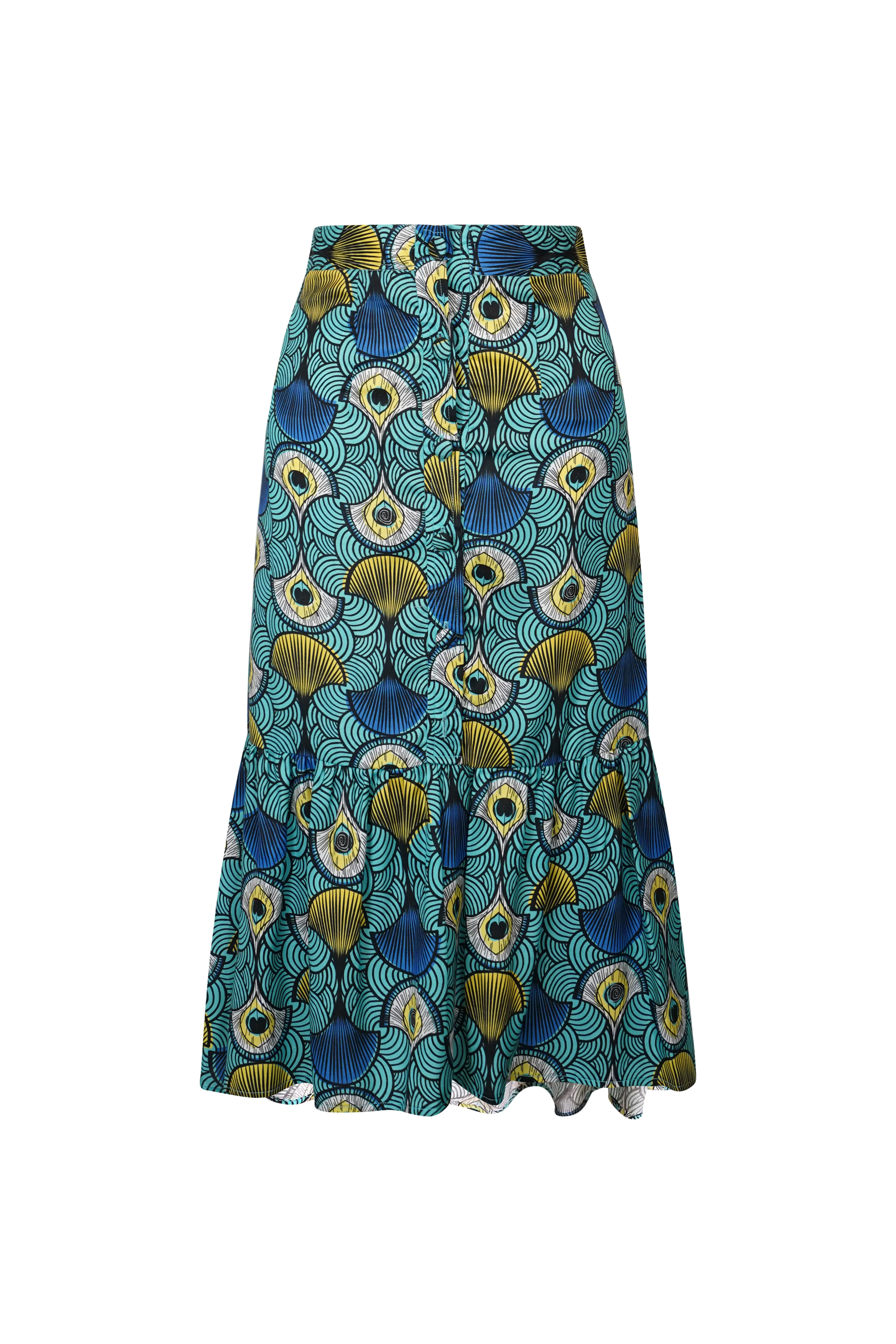 Ajah Flounce Hem Pencil Skirt - Teal Ewa Naibu - OA OG Print