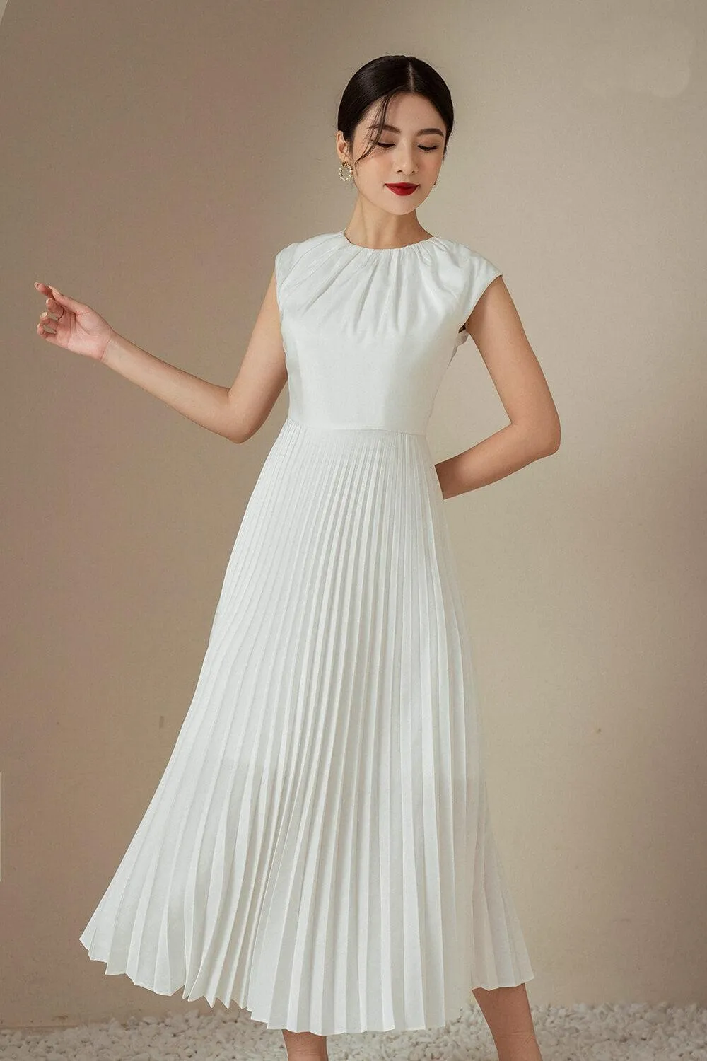 Alana Pleated Sleeveless Silk Midi Dress