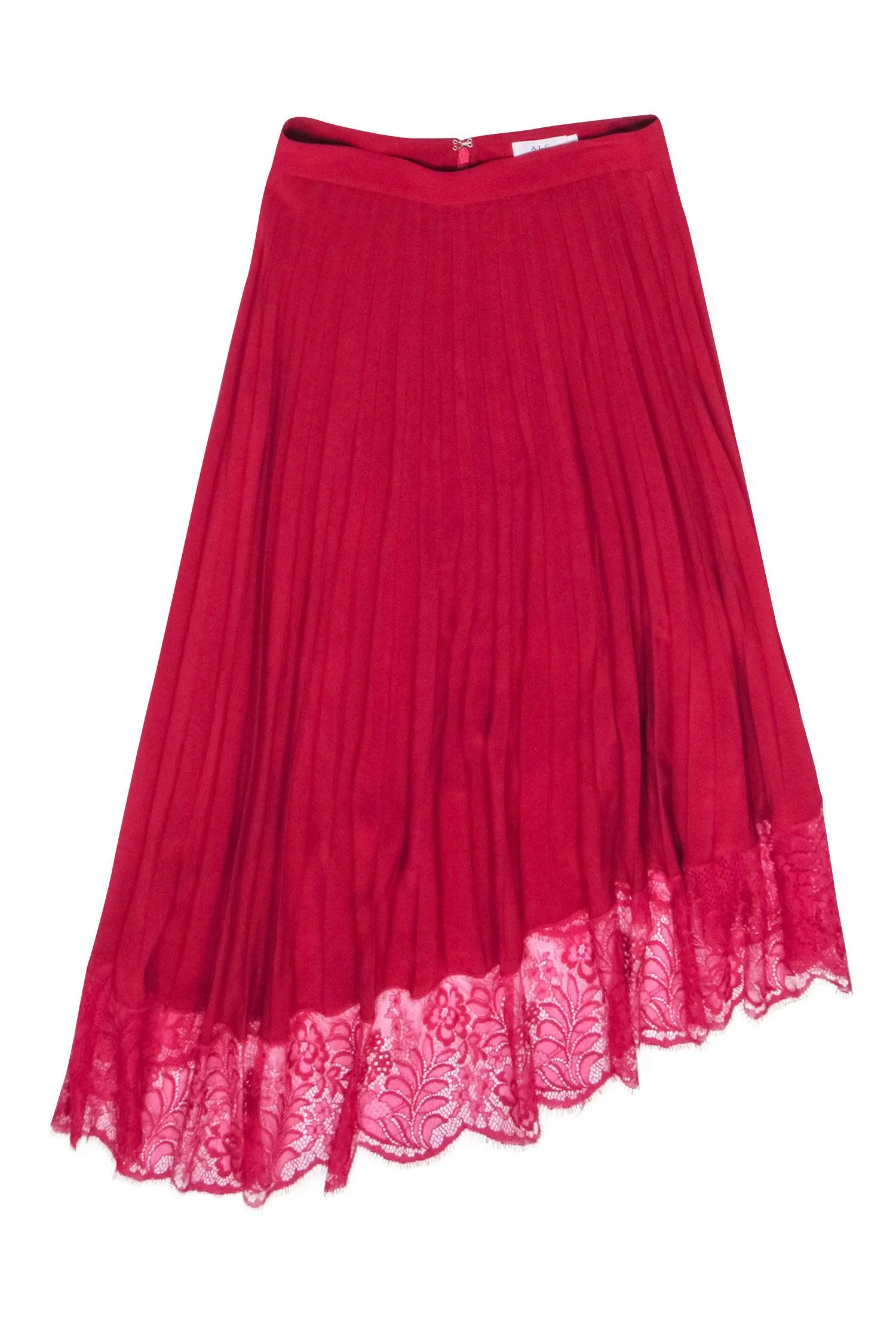 A.L.C. - Red Pleated Midi Skirt w/ Lace Hem Sz 0