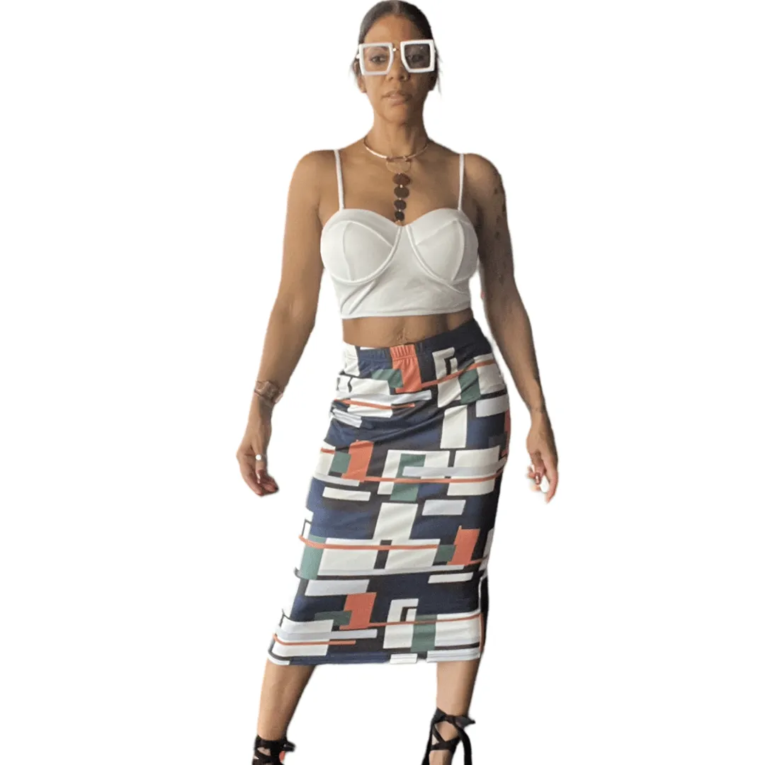 Alpha C Apparel Multicolor Pencil Skirt