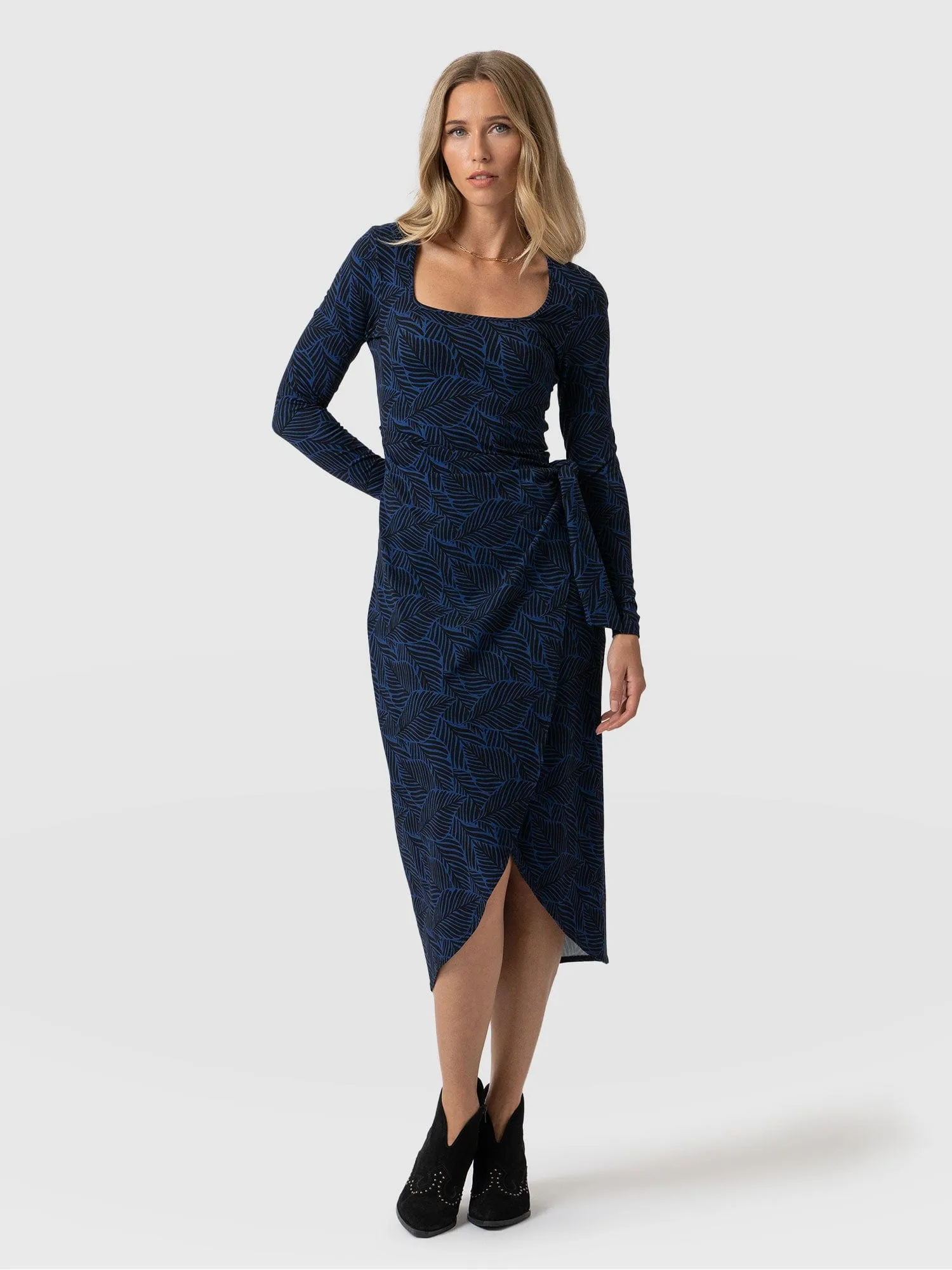 Amelia Wrap Dress - Blue Leaf