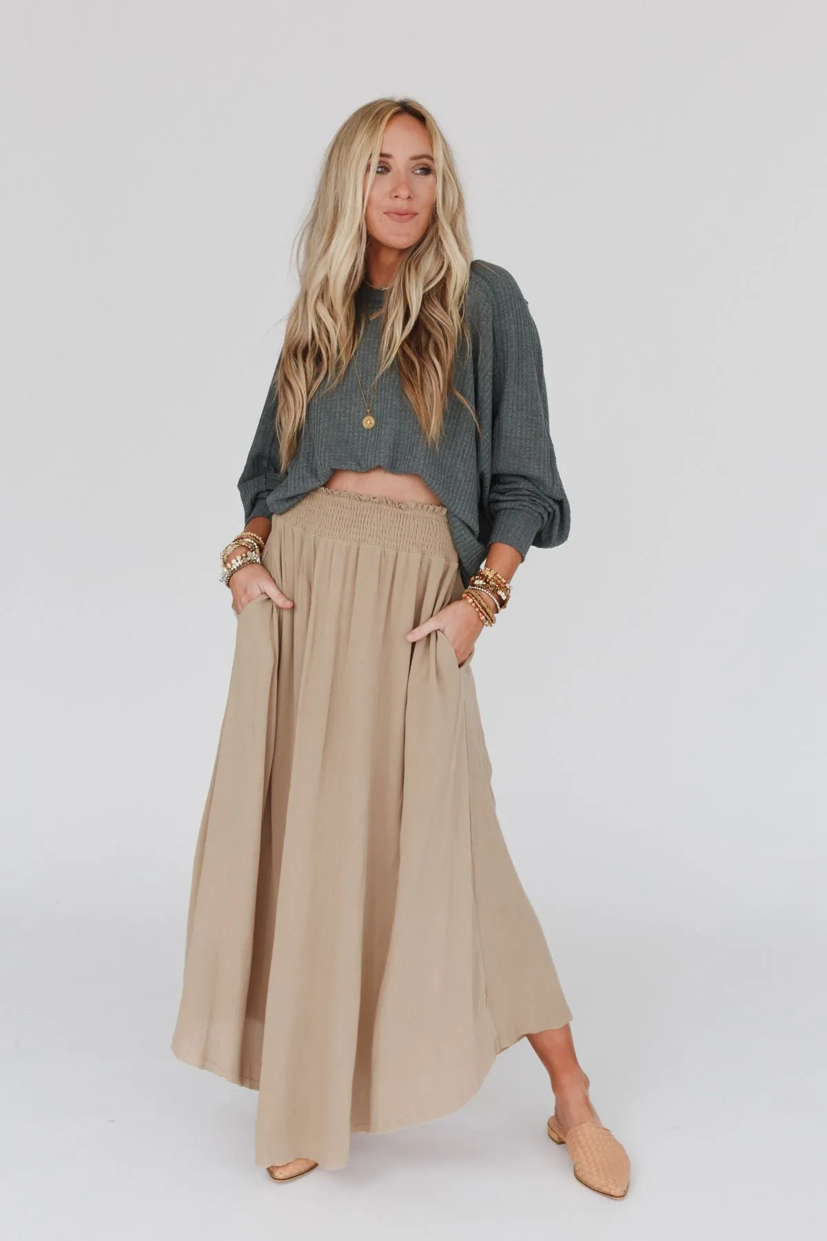 Anything Goes Maxi Skirt - Taupe