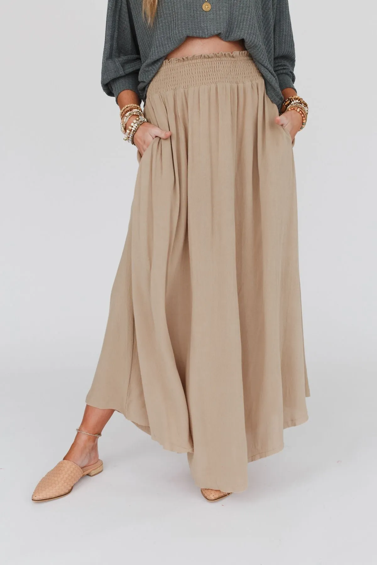 Anything Goes Maxi Skirt - Taupe