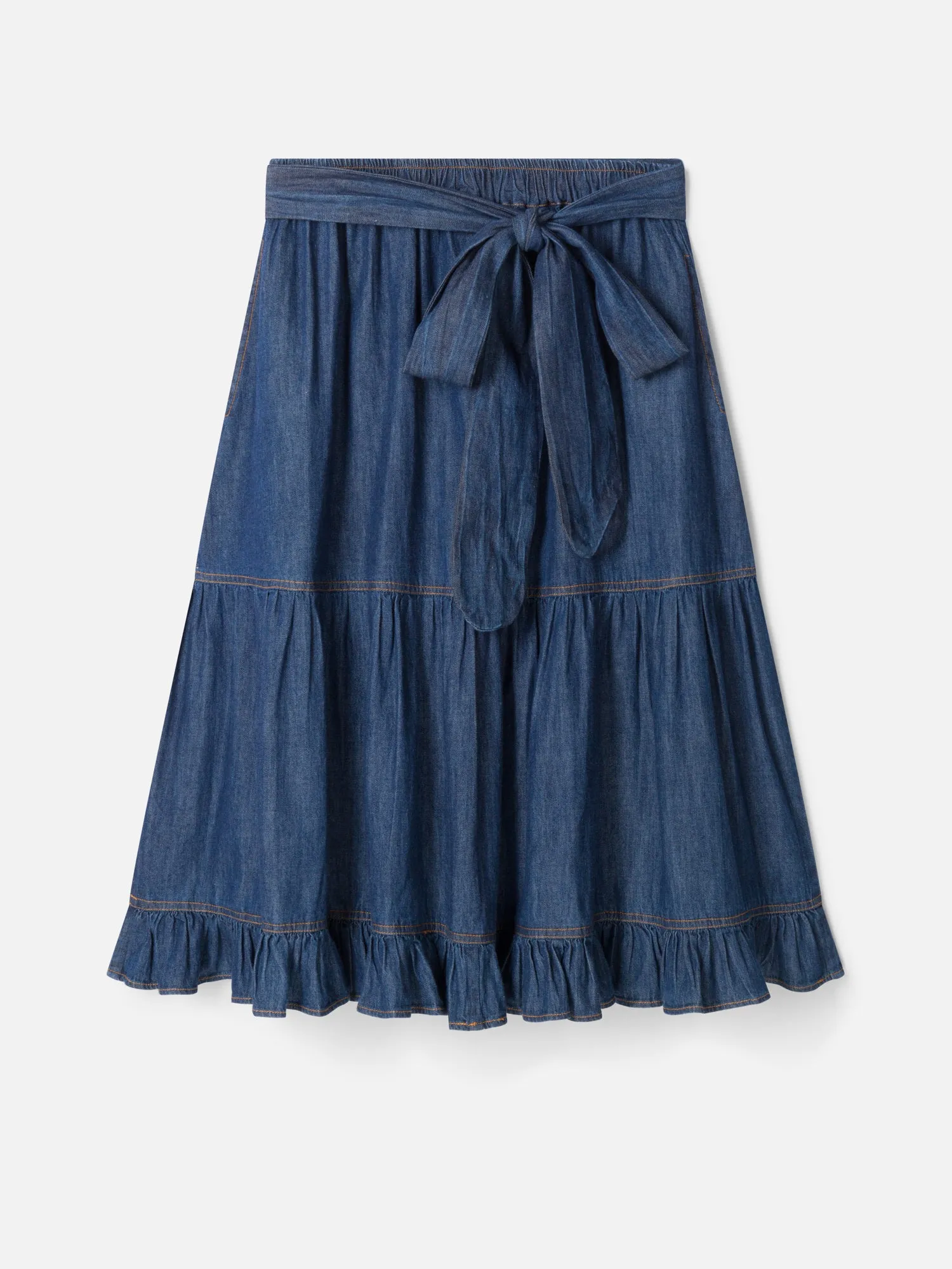 Asterope Organic Cotton Chambray Midi Skirt - Dark Indigo Blue