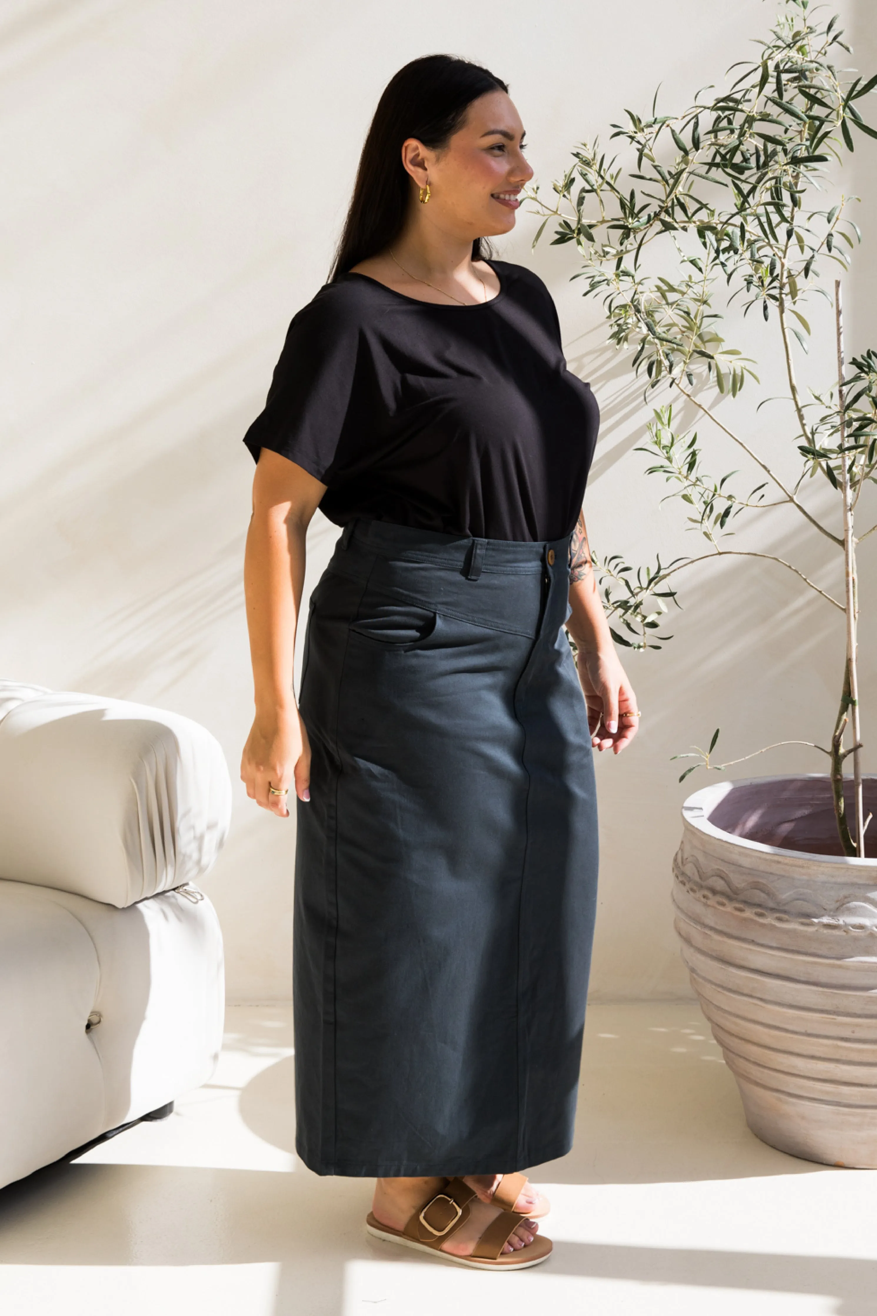 Audrey Maxi Skirt in Mid Charcoal