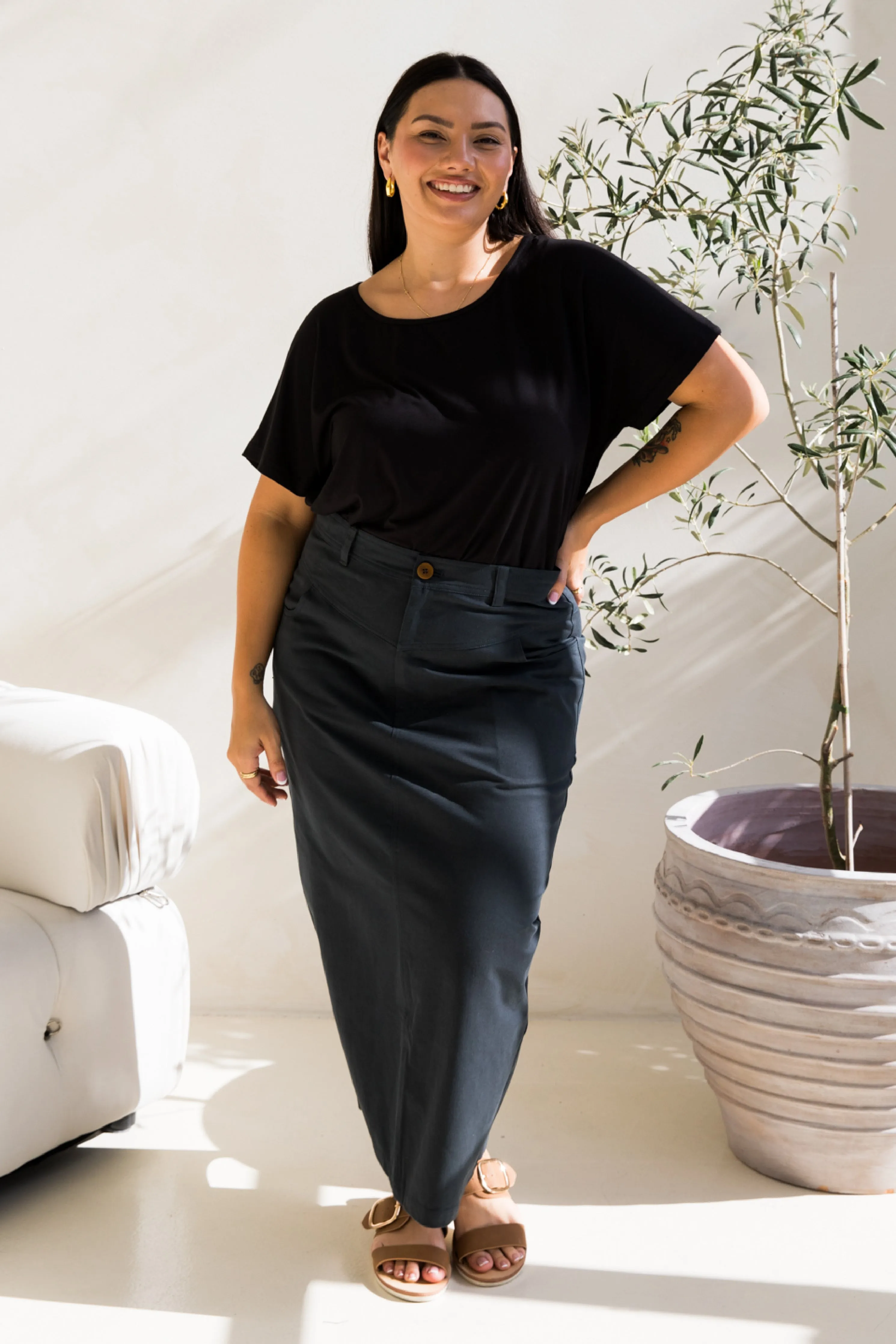 Audrey Maxi Skirt in Mid Charcoal