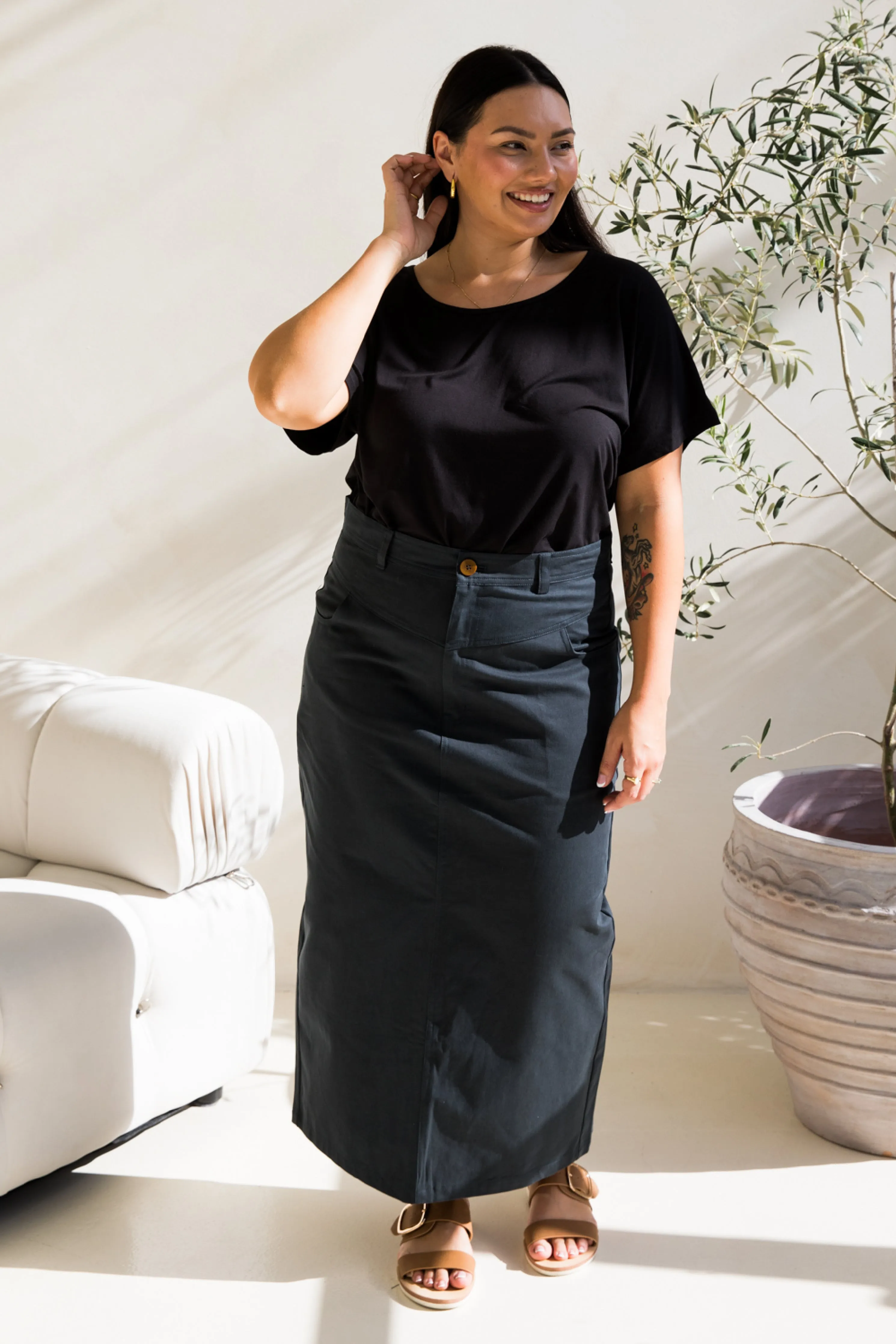 Audrey Maxi Skirt in Mid Charcoal