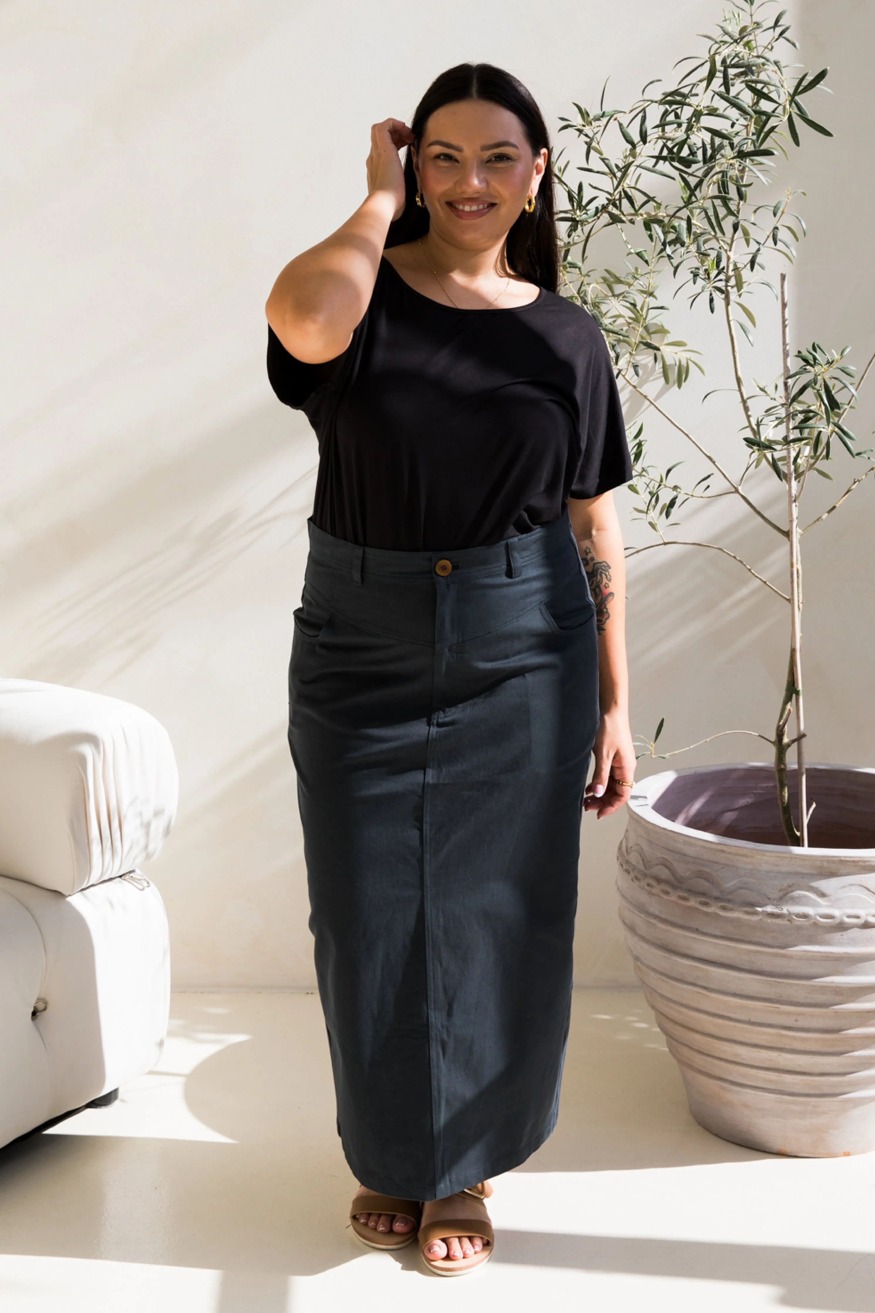 Audrey Maxi Skirt in Mid Charcoal