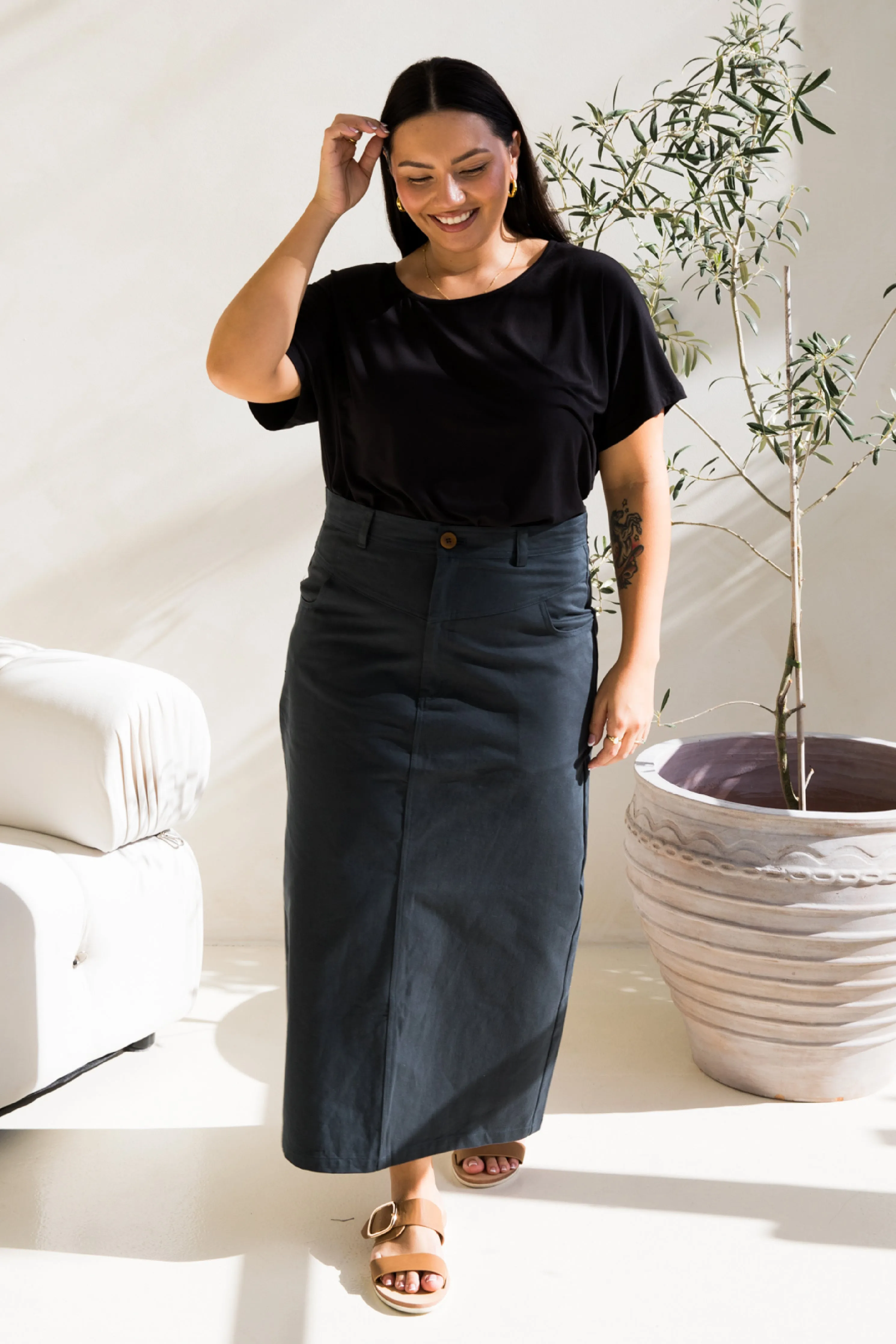 Audrey Maxi Skirt in Mid Charcoal