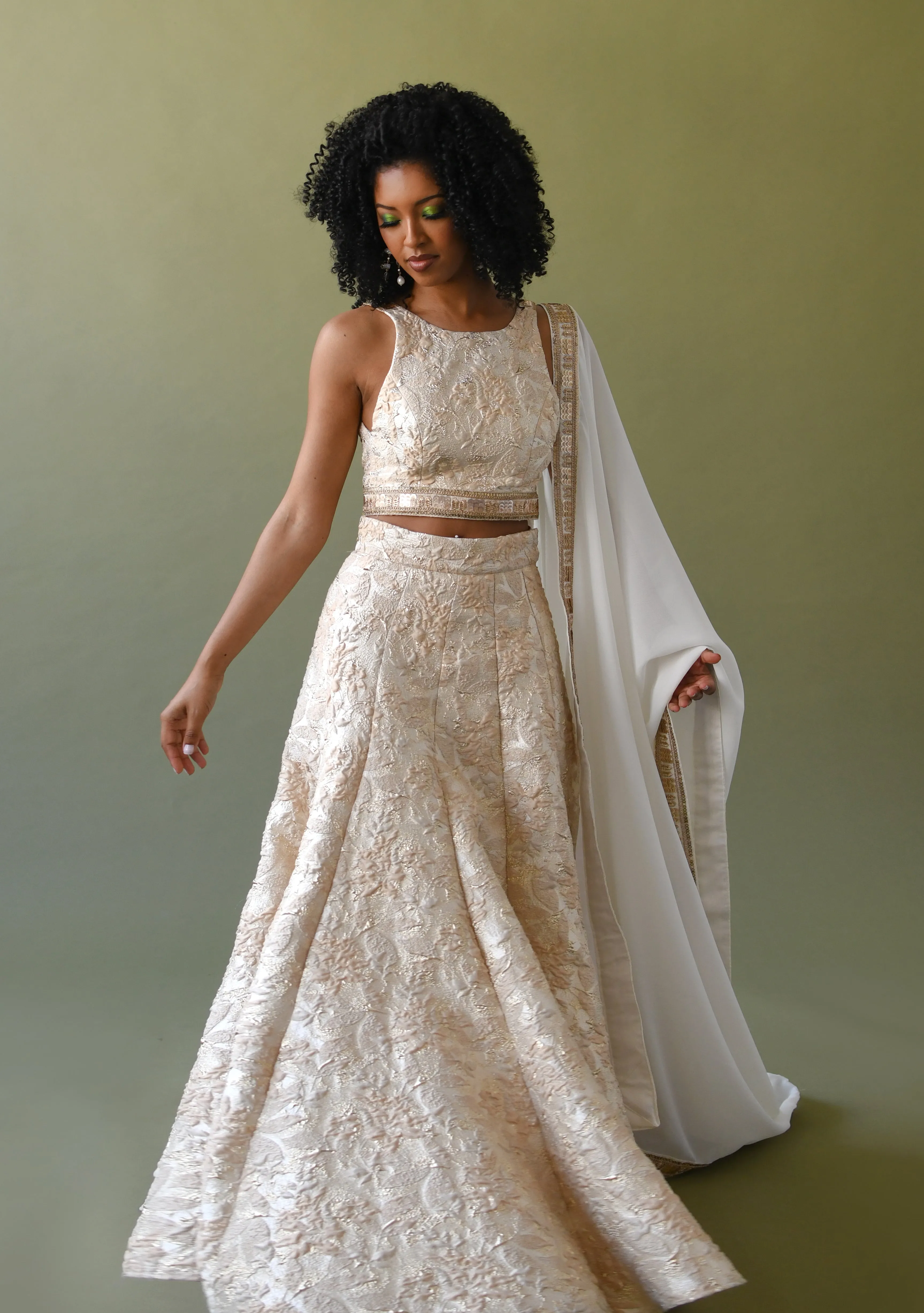 AVNI Ivory and Gold Lehenga Skirt