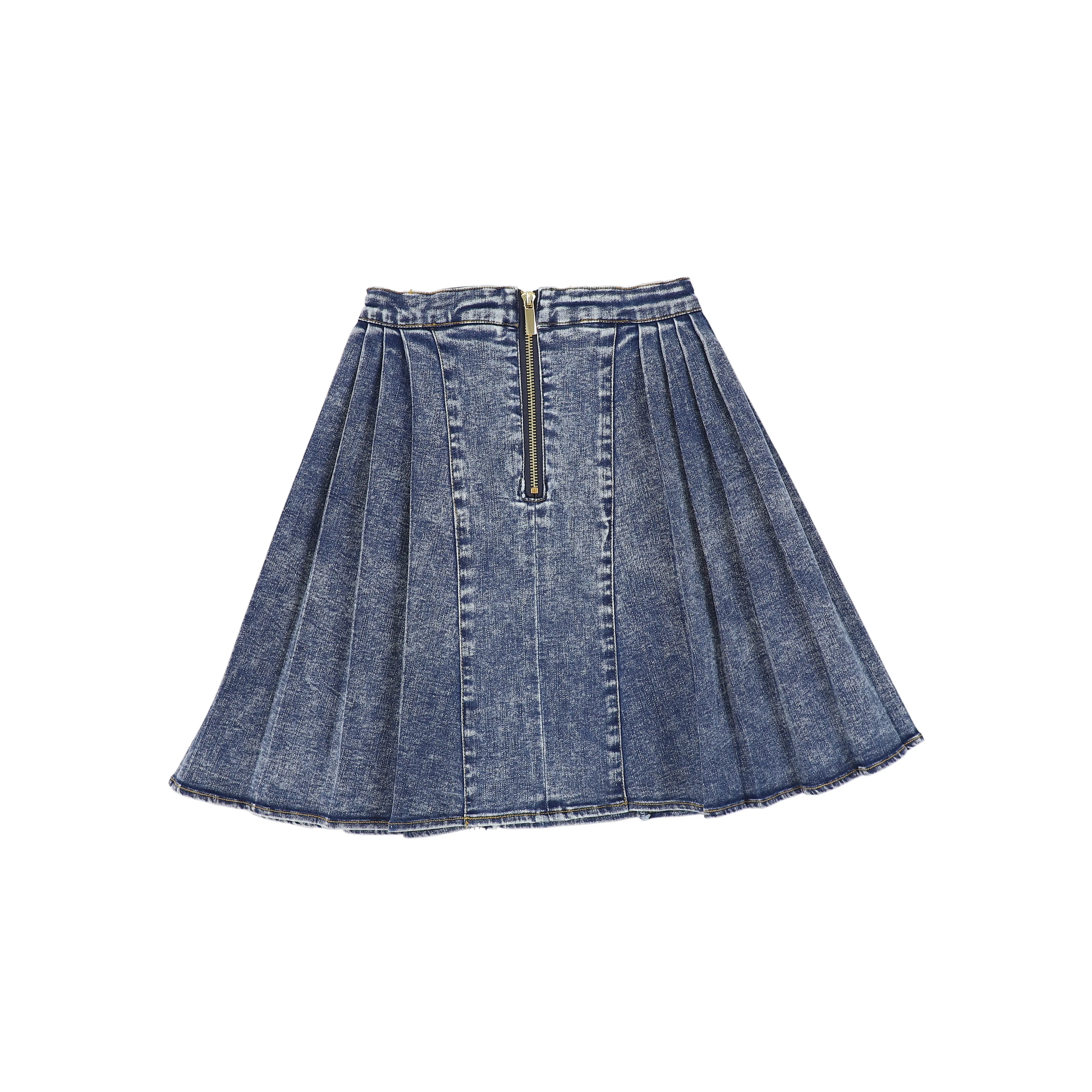 Bace Collection Denim Pleated Double Button Skirt