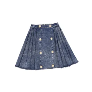 Bace Collection Denim Pleated Double Button Skirt