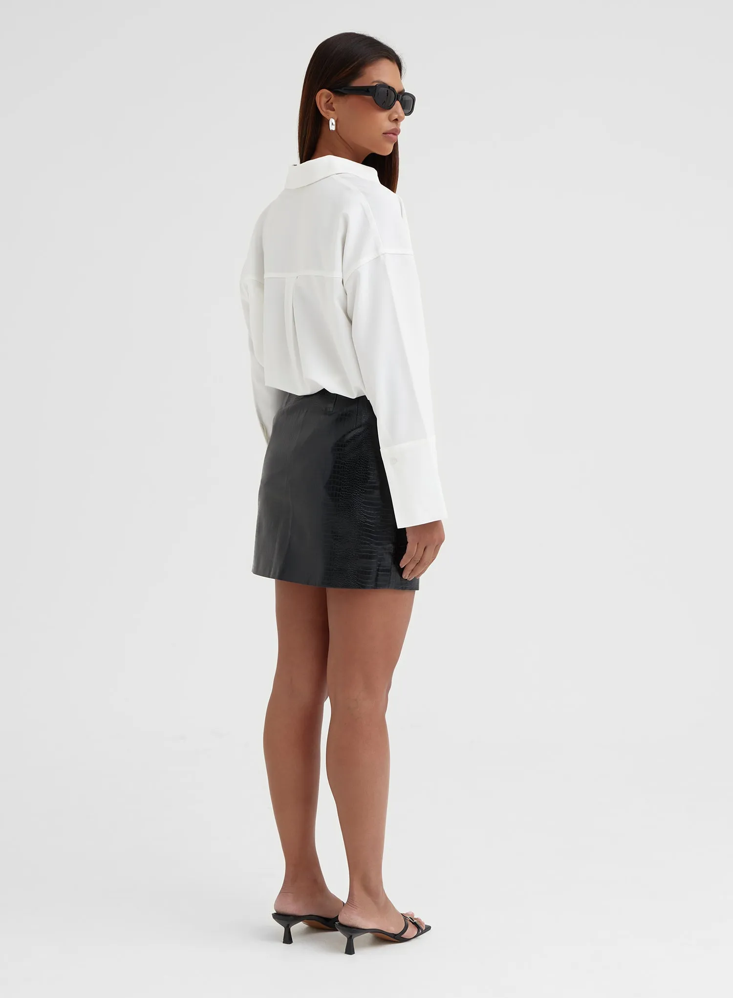 Black Croc Faux Leather Mini Skirt - Quinn