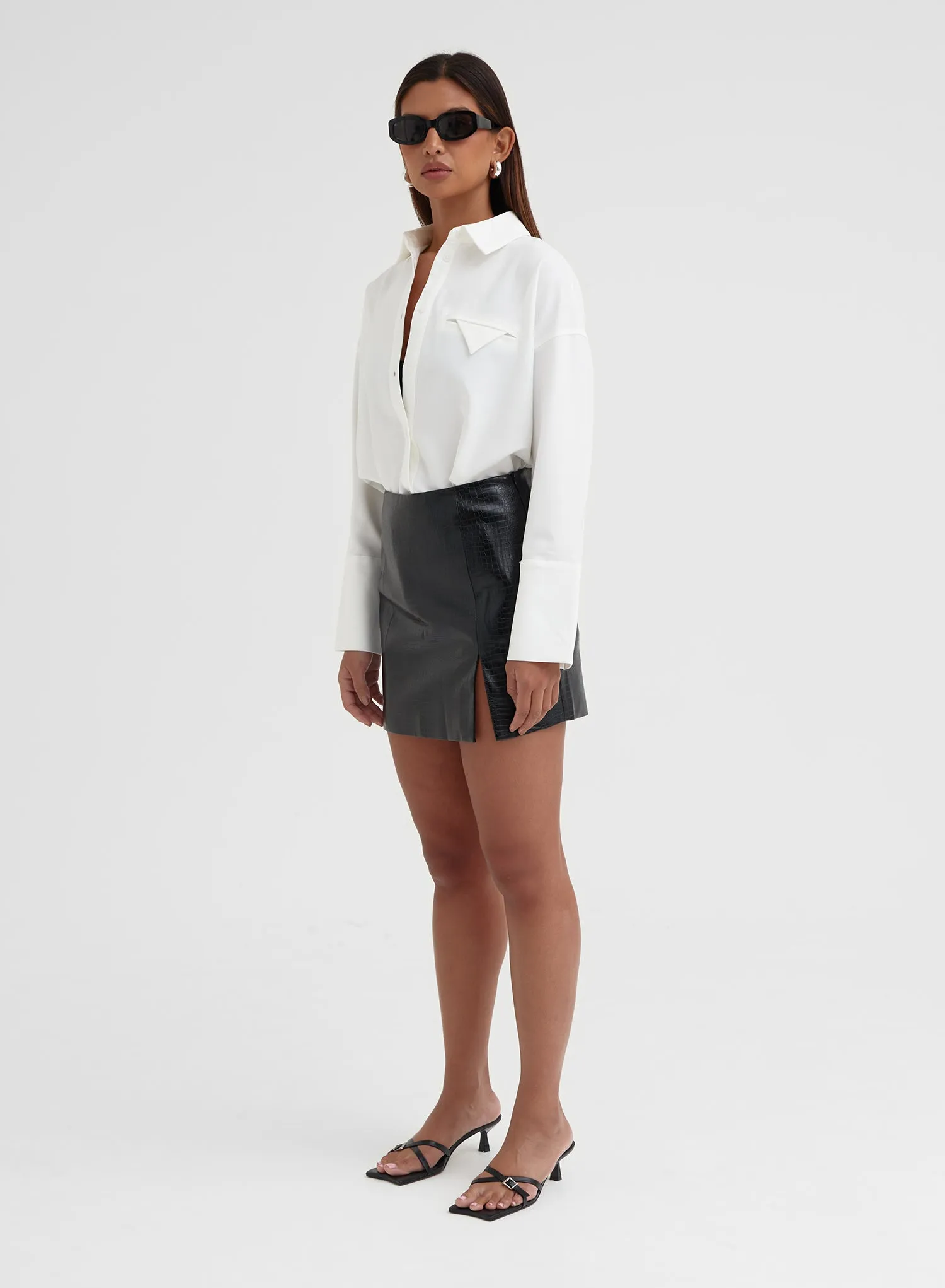 Black Croc Faux Leather Mini Skirt - Quinn