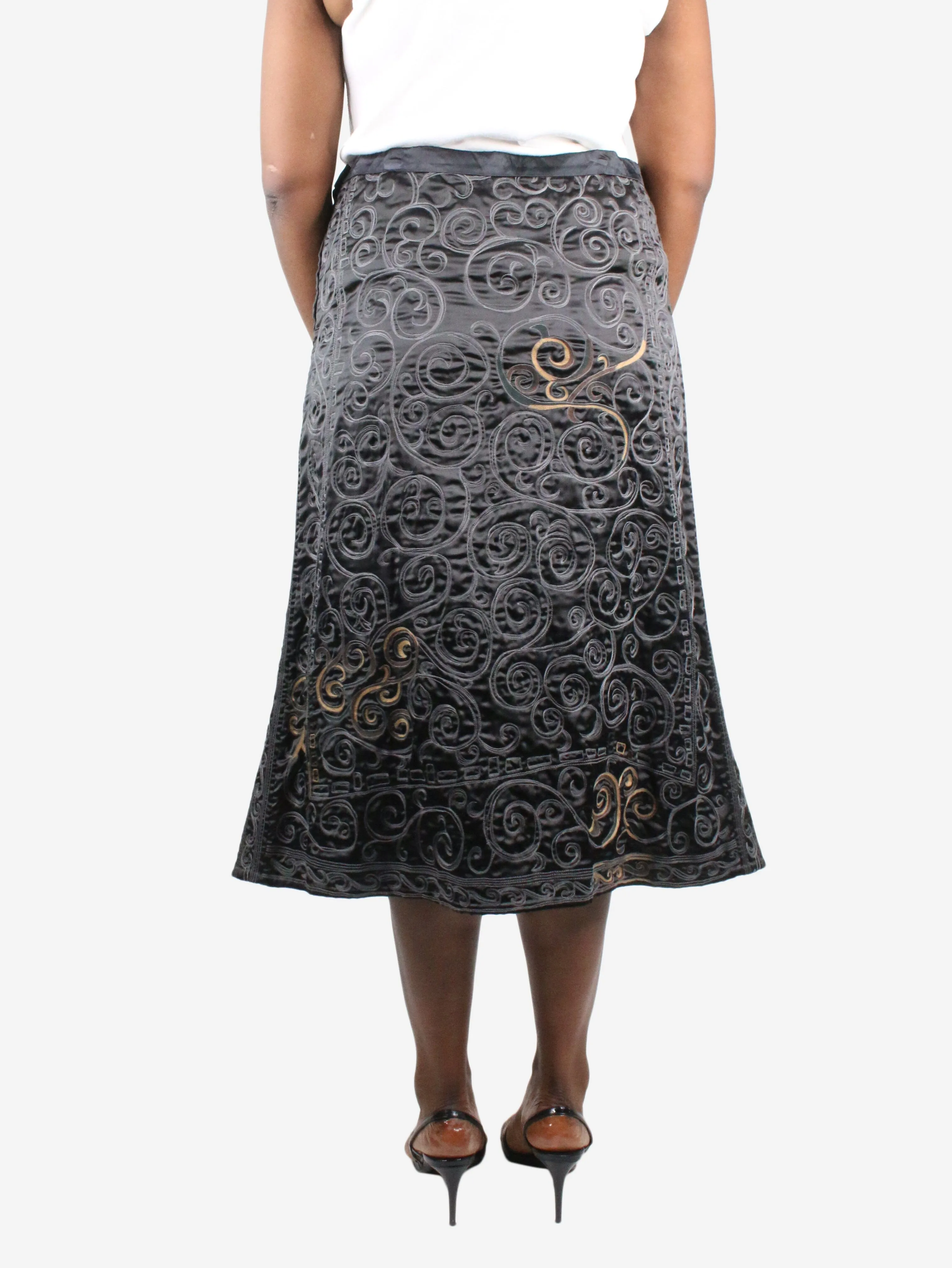 Black embroidered midi skirt  - size UK 14