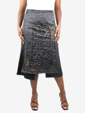 Black embroidered midi skirt  - size UK 14