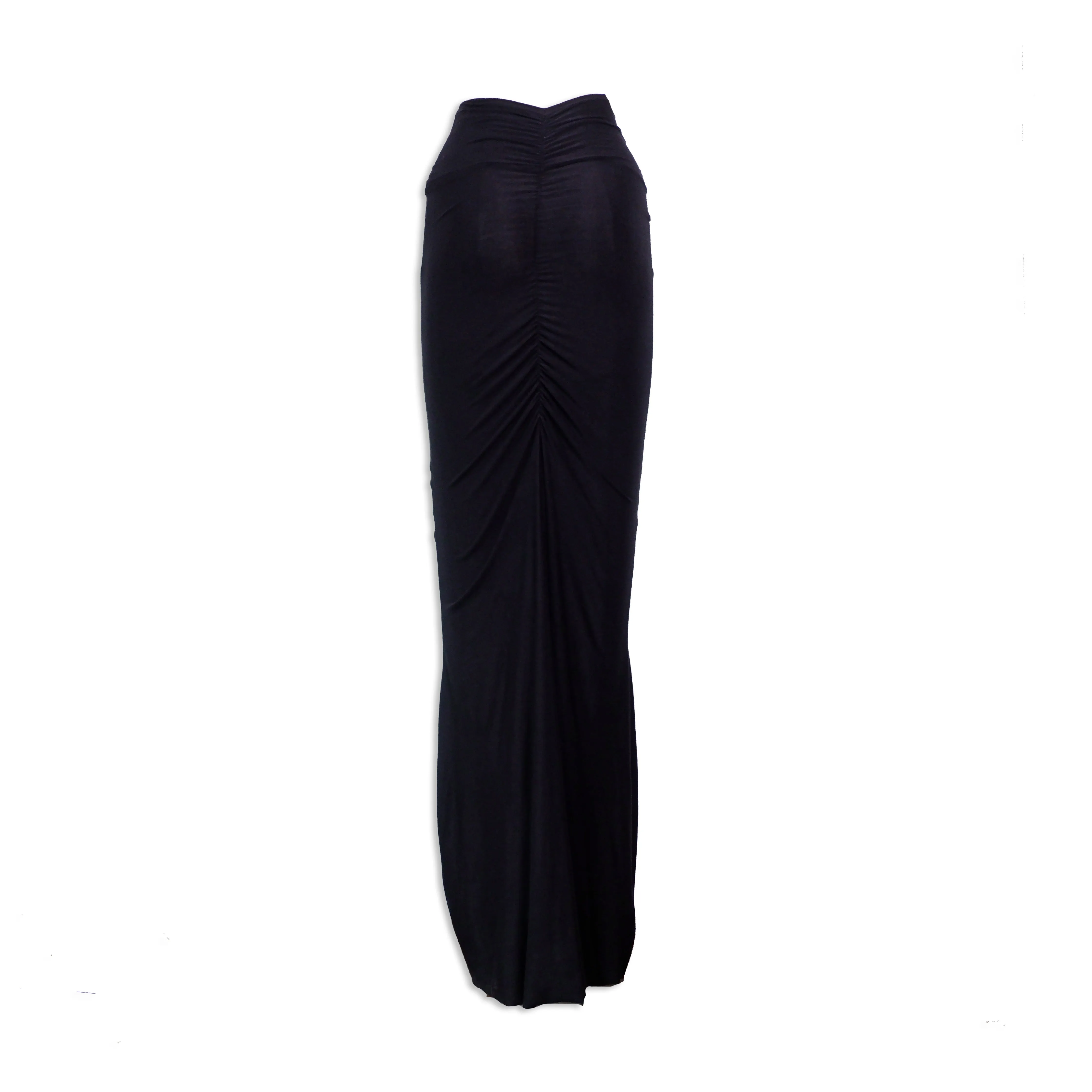 Black Modal Soft Jersey Skirt with Ruched and Tassel Detail