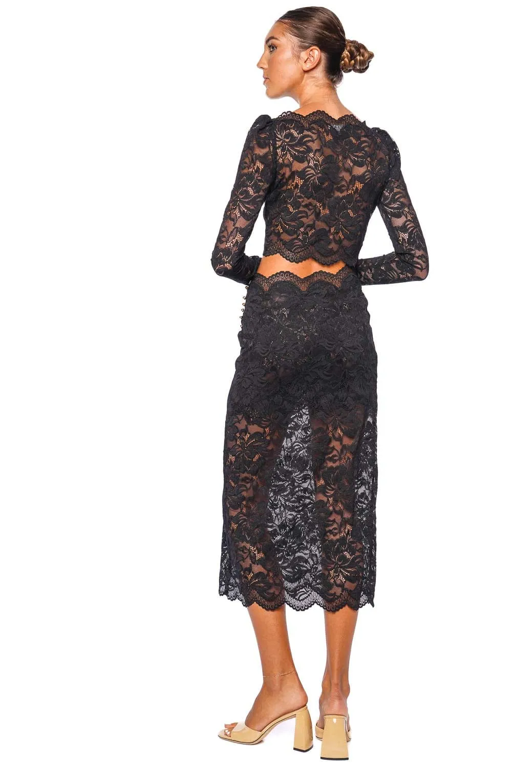 Black Scalloped Lace Midi Skirt