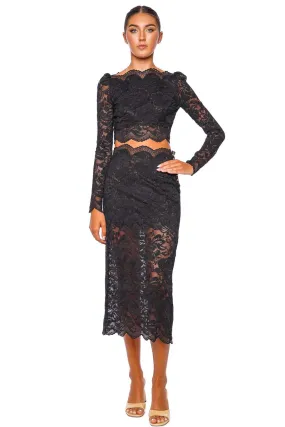 Black Scalloped Lace Midi Skirt