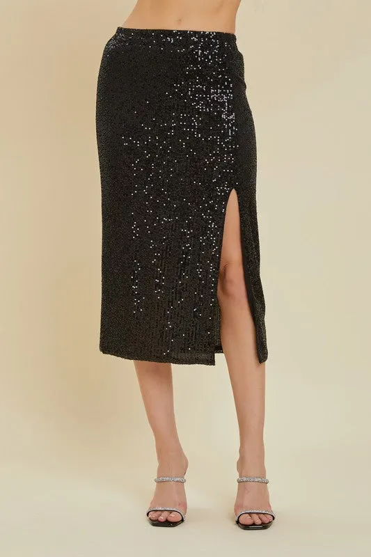 Black Sequin Midi Skirt