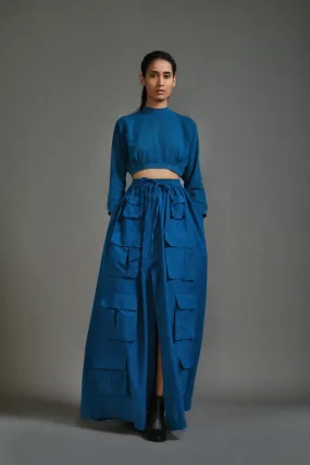 Blue Crop Top and Cargo Skirt Set