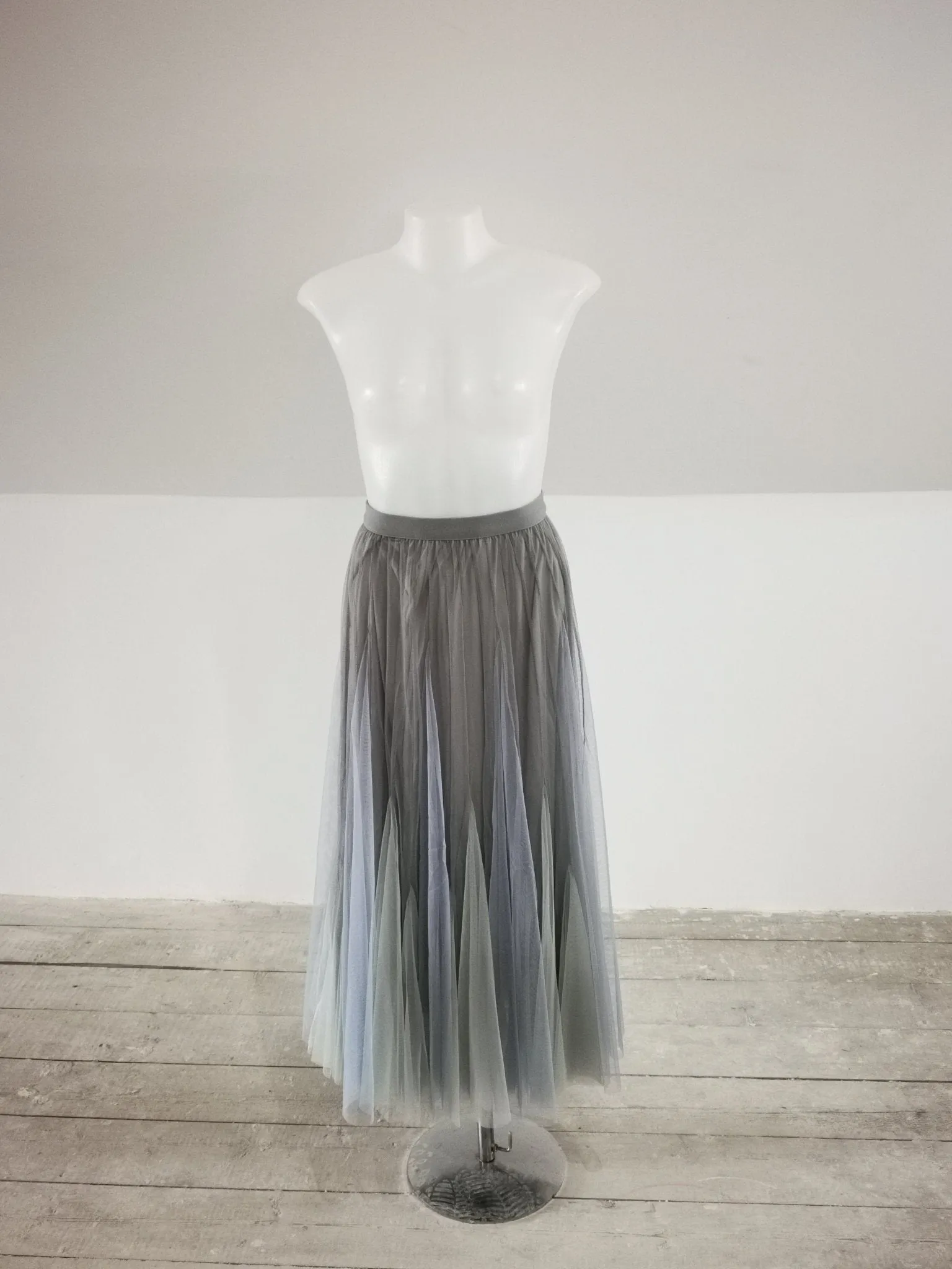 Blue Grey Tulle Flair midi Skirt