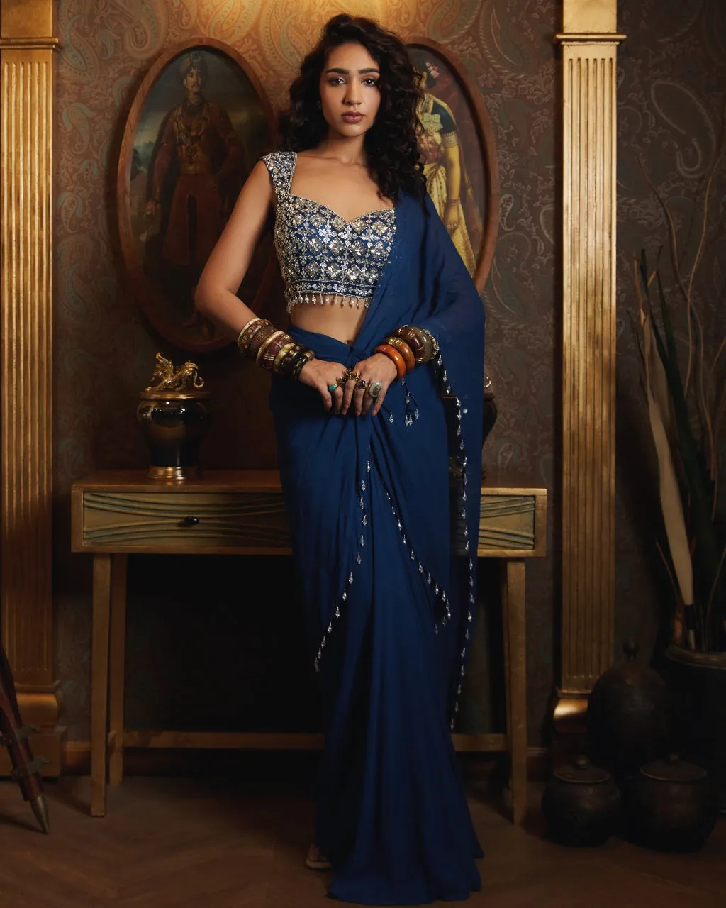 Blue Skirt Sari Set