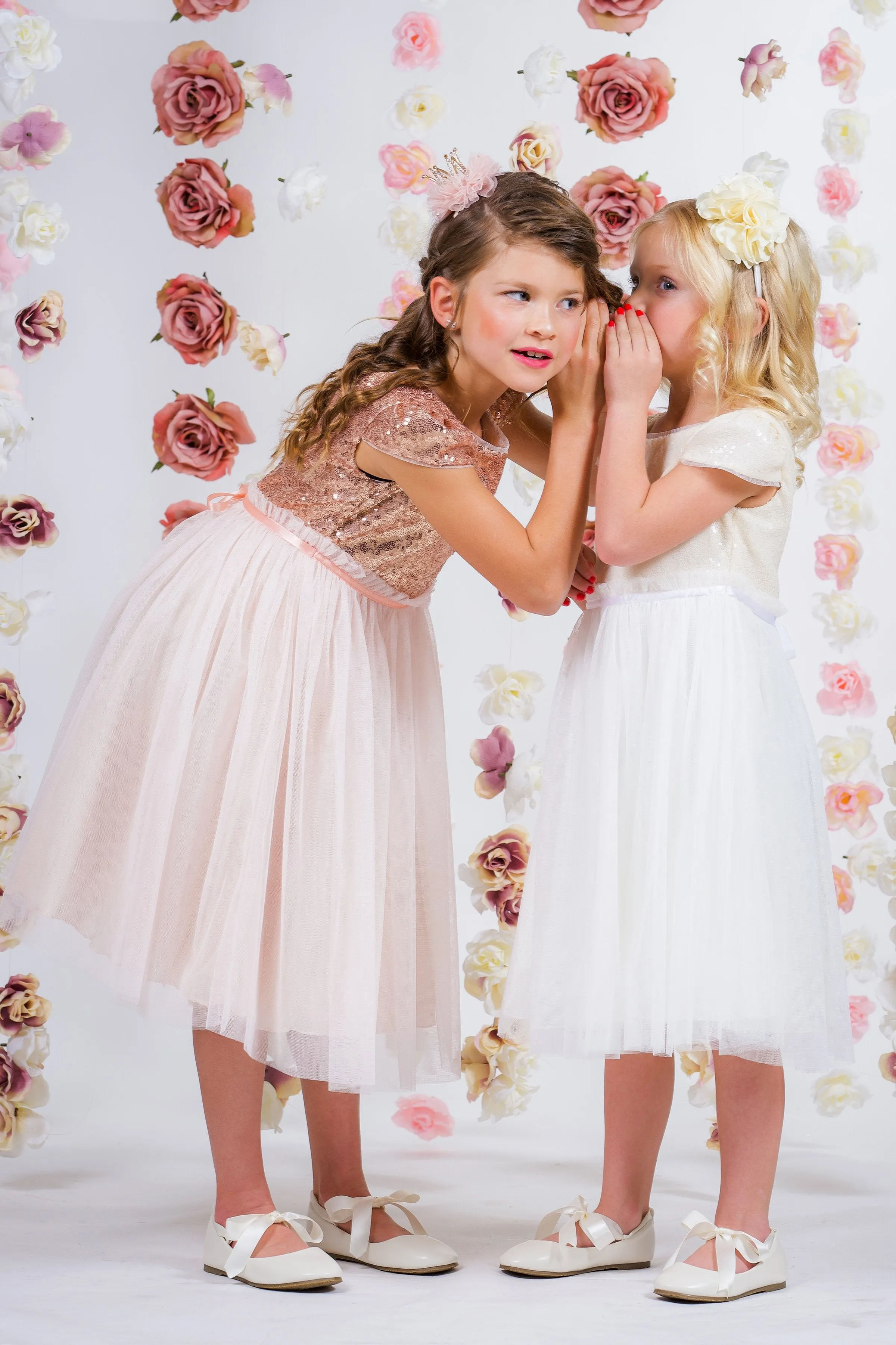 Blush Sequin Mesh Pleated Girls Dress