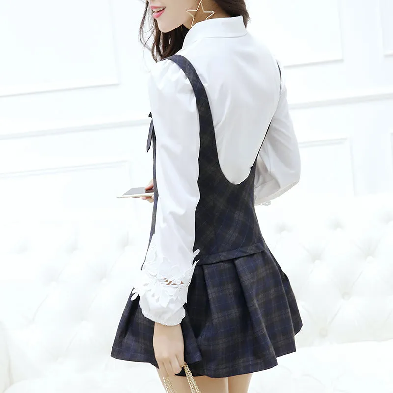 Bow shirt   strap skirt KF9547