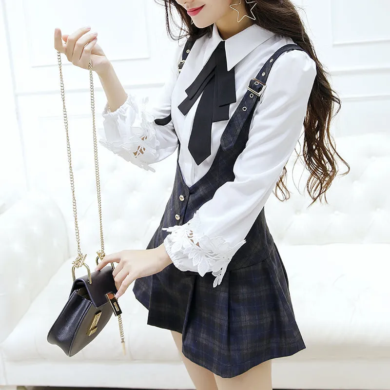 Bow shirt   strap skirt KF9547