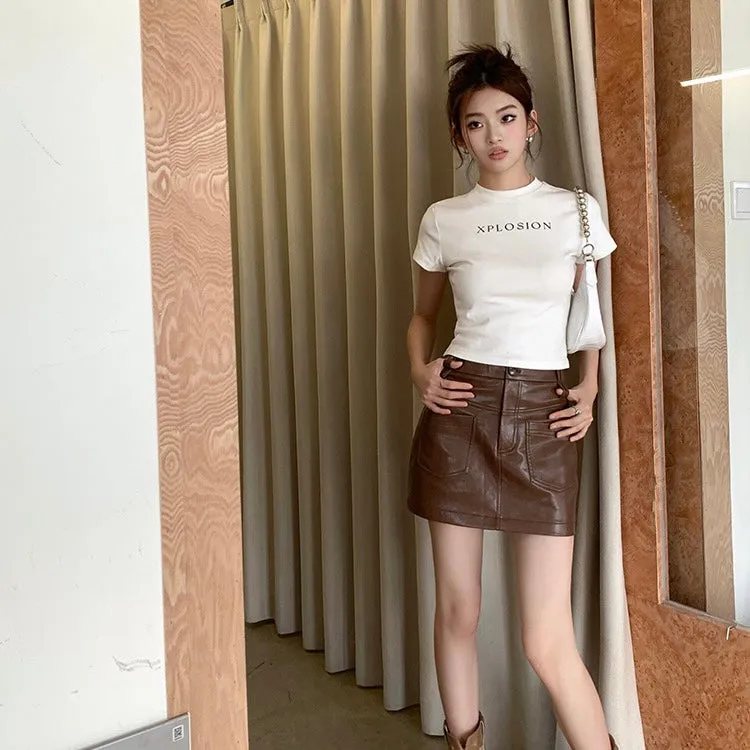 Brown Faux Leather Skirt