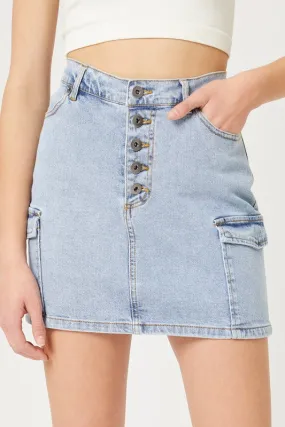 Buttoned Denim Mini Cargo Skirt