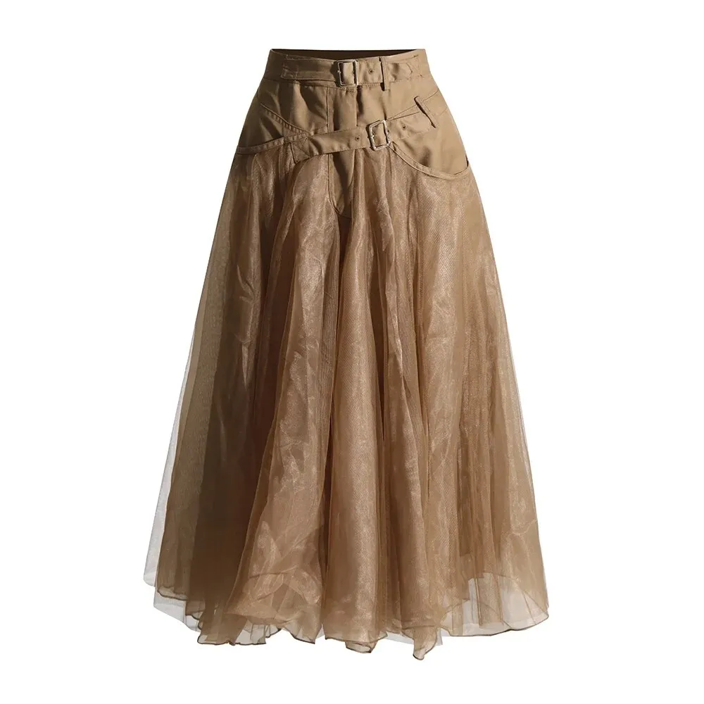 Caramel Chic Tulle Skirt with Buckle Lace Up