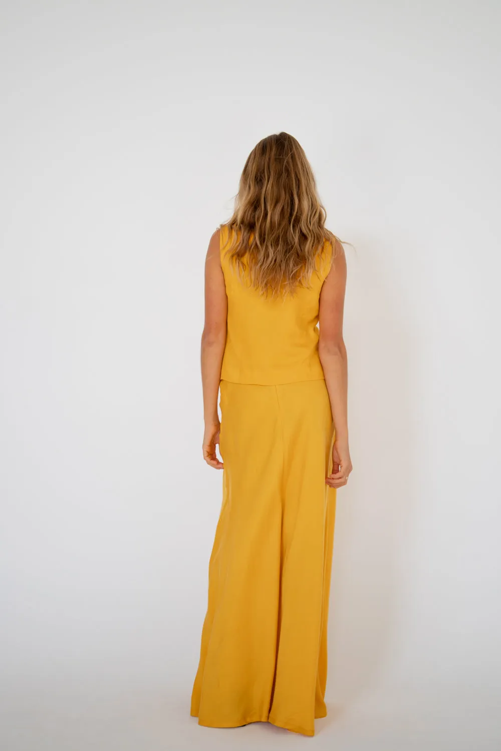 Carmine Bias Cut Maxi Skirt Mustard