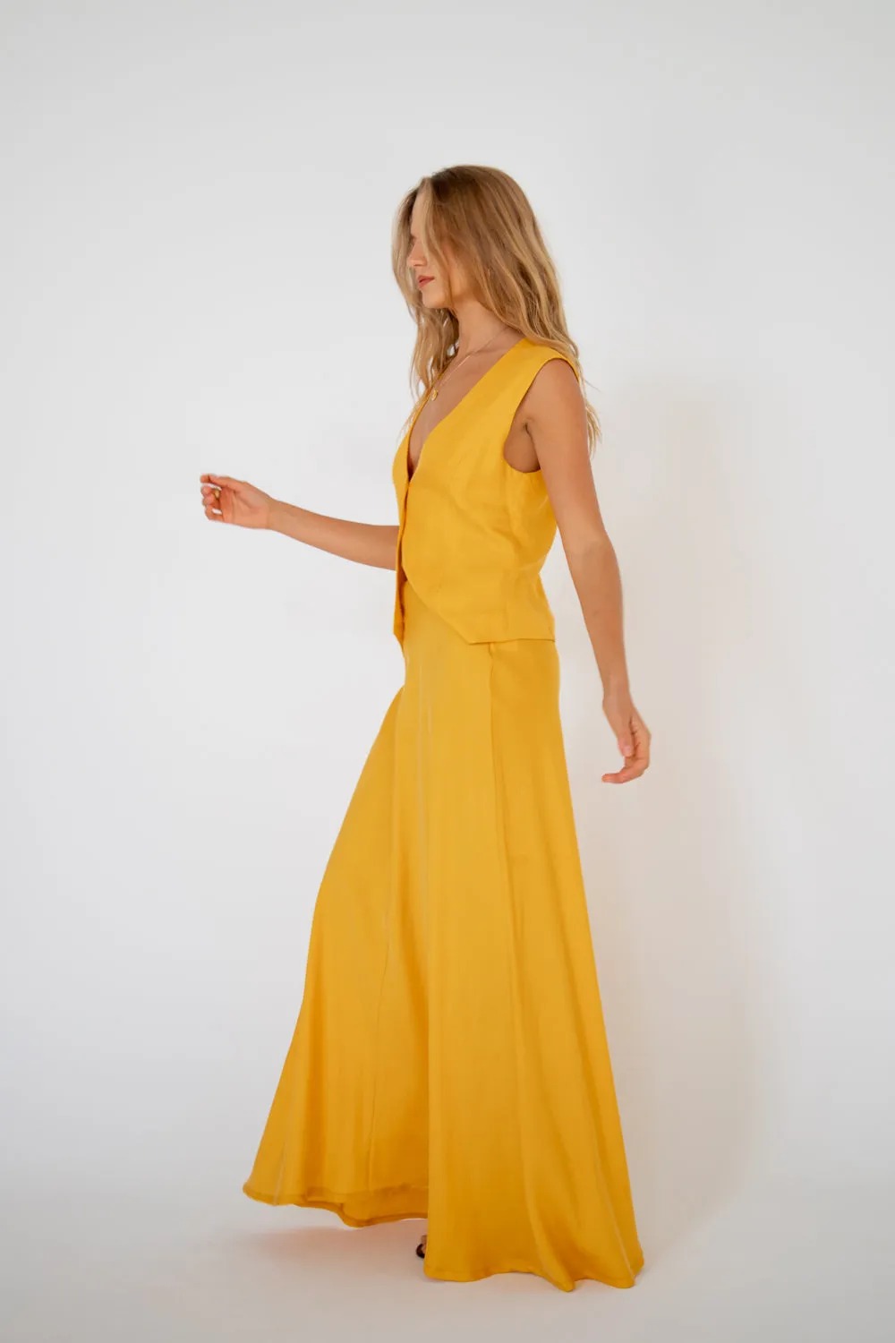 Carmine Bias Cut Maxi Skirt Mustard